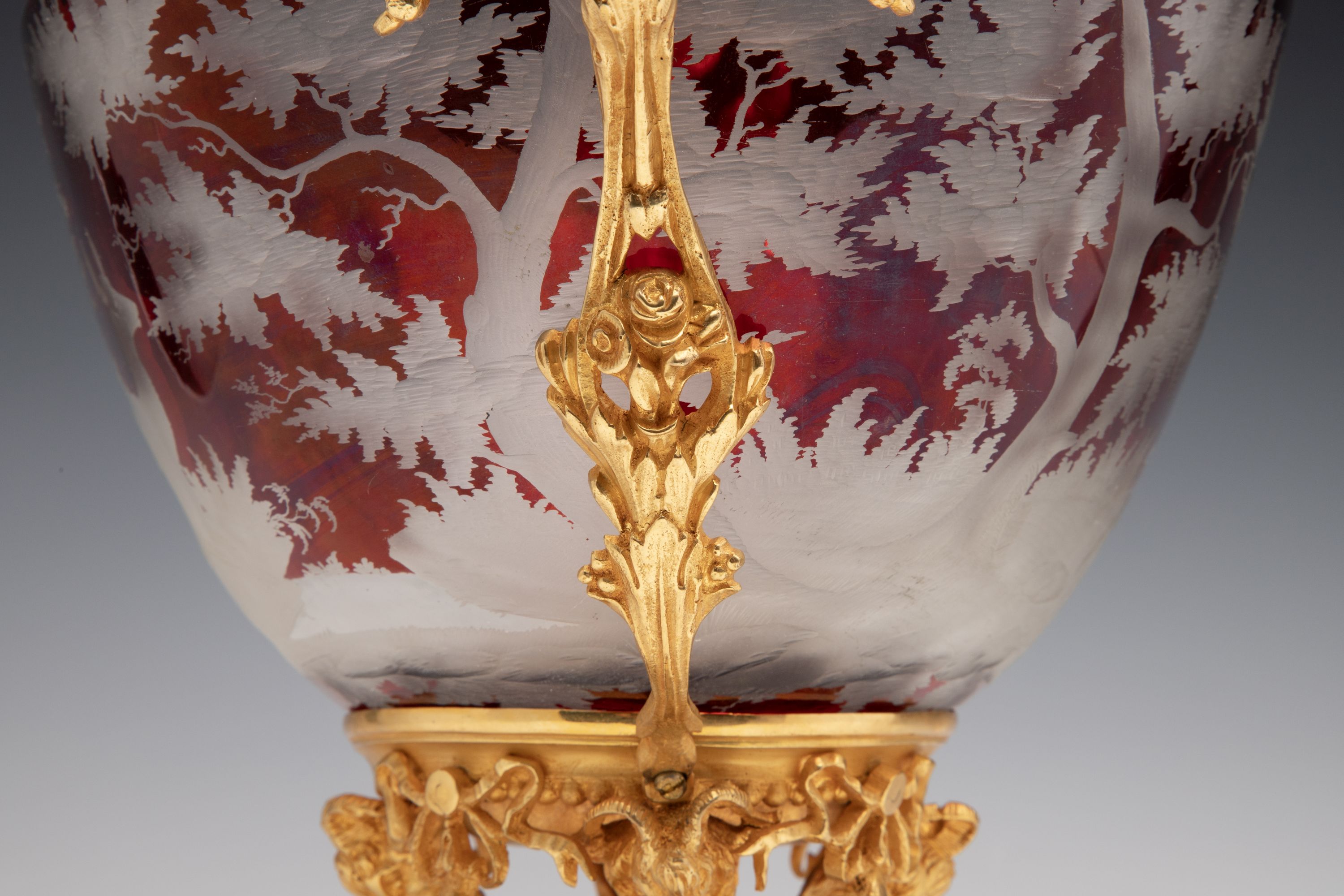 A FINE 19C. GILT BRONZE AND BOHEMIAN GLASS CENTERPIECE