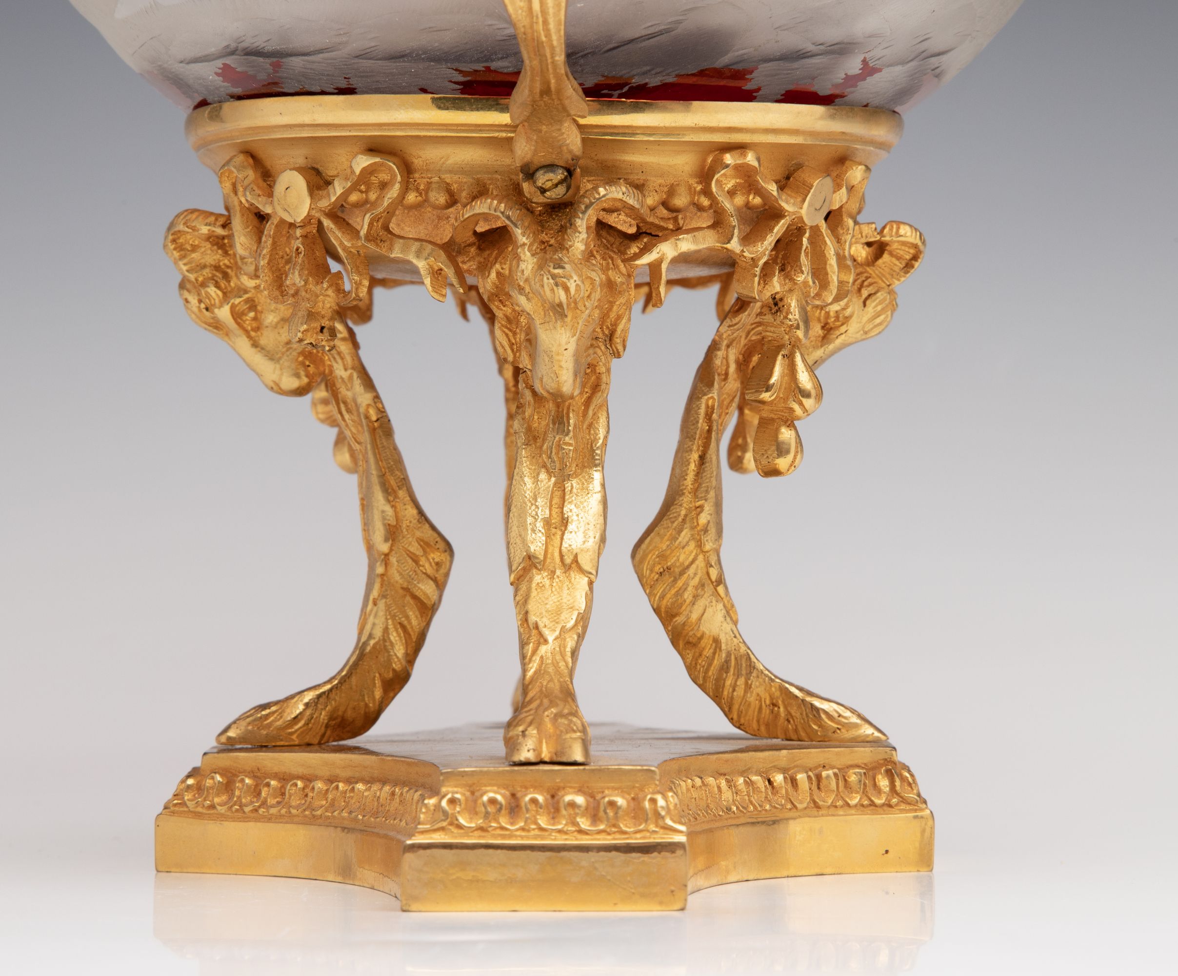 A FINE 19C. GILT BRONZE AND BOHEMIAN GLASS CENTERPIECE