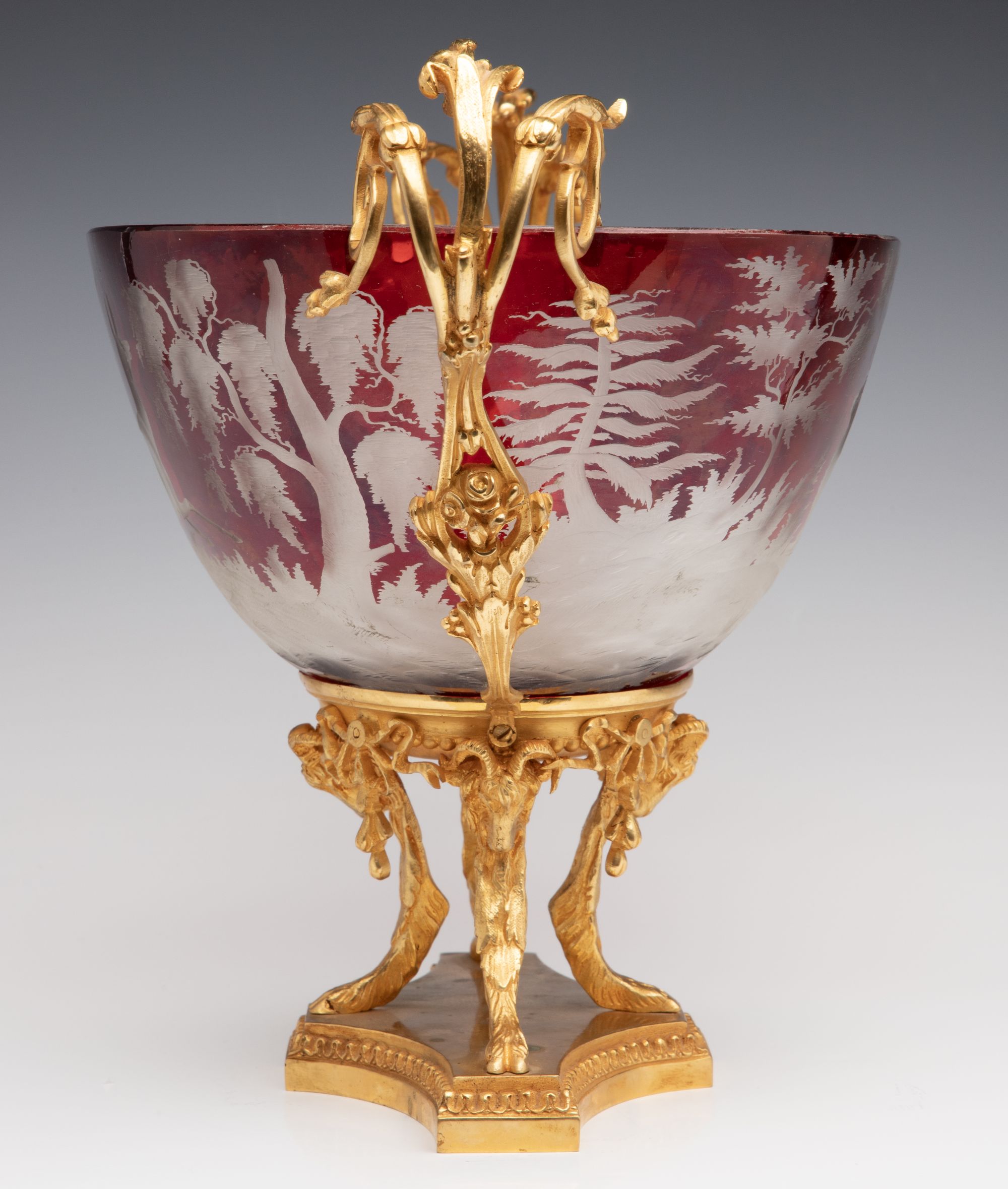 A FINE 19C. GILT BRONZE AND BOHEMIAN GLASS CENTERPIECE