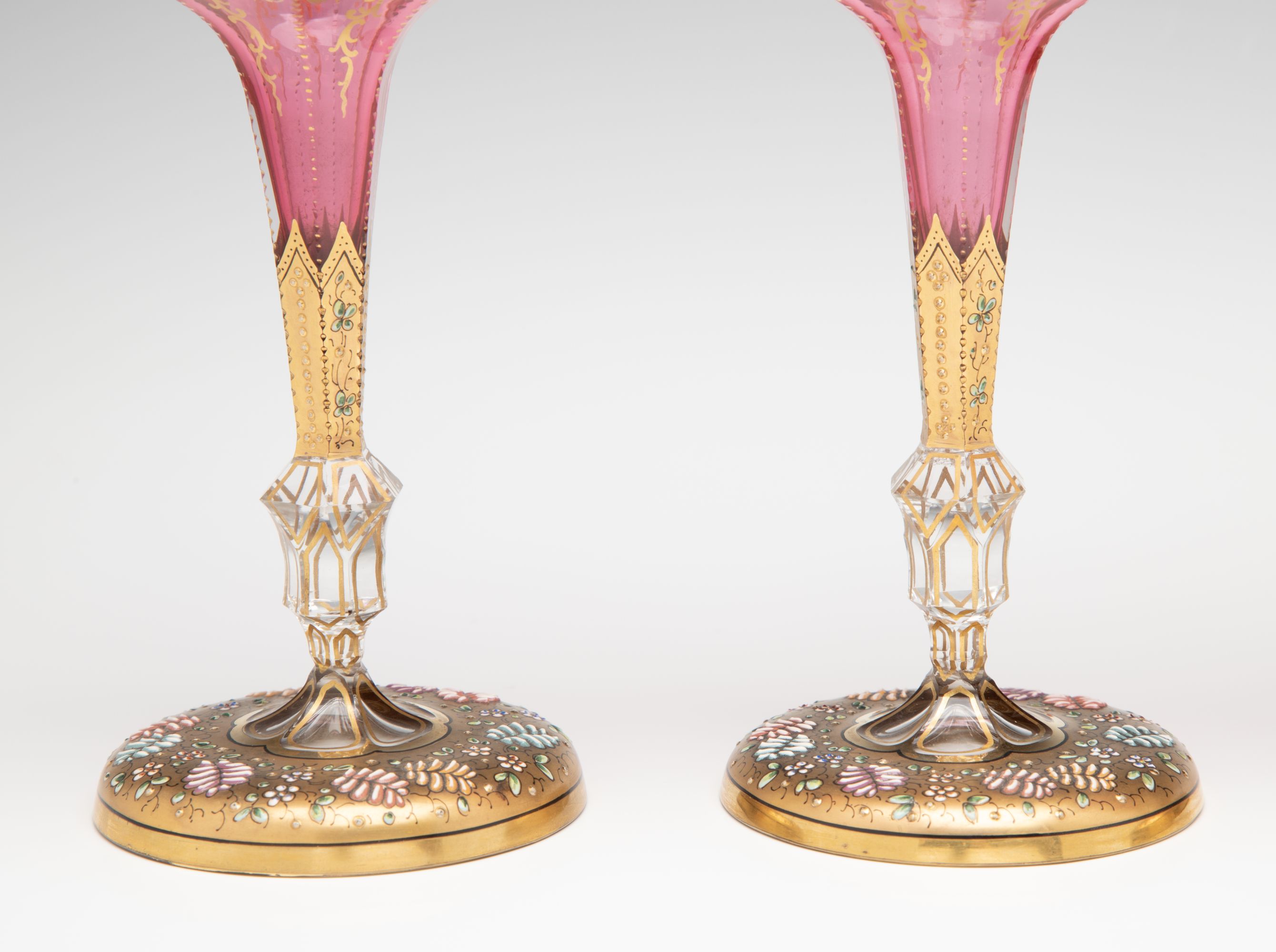 TWELVE ELEGANT GILDED AND ENAMELED MOSER WINE GOBLETS