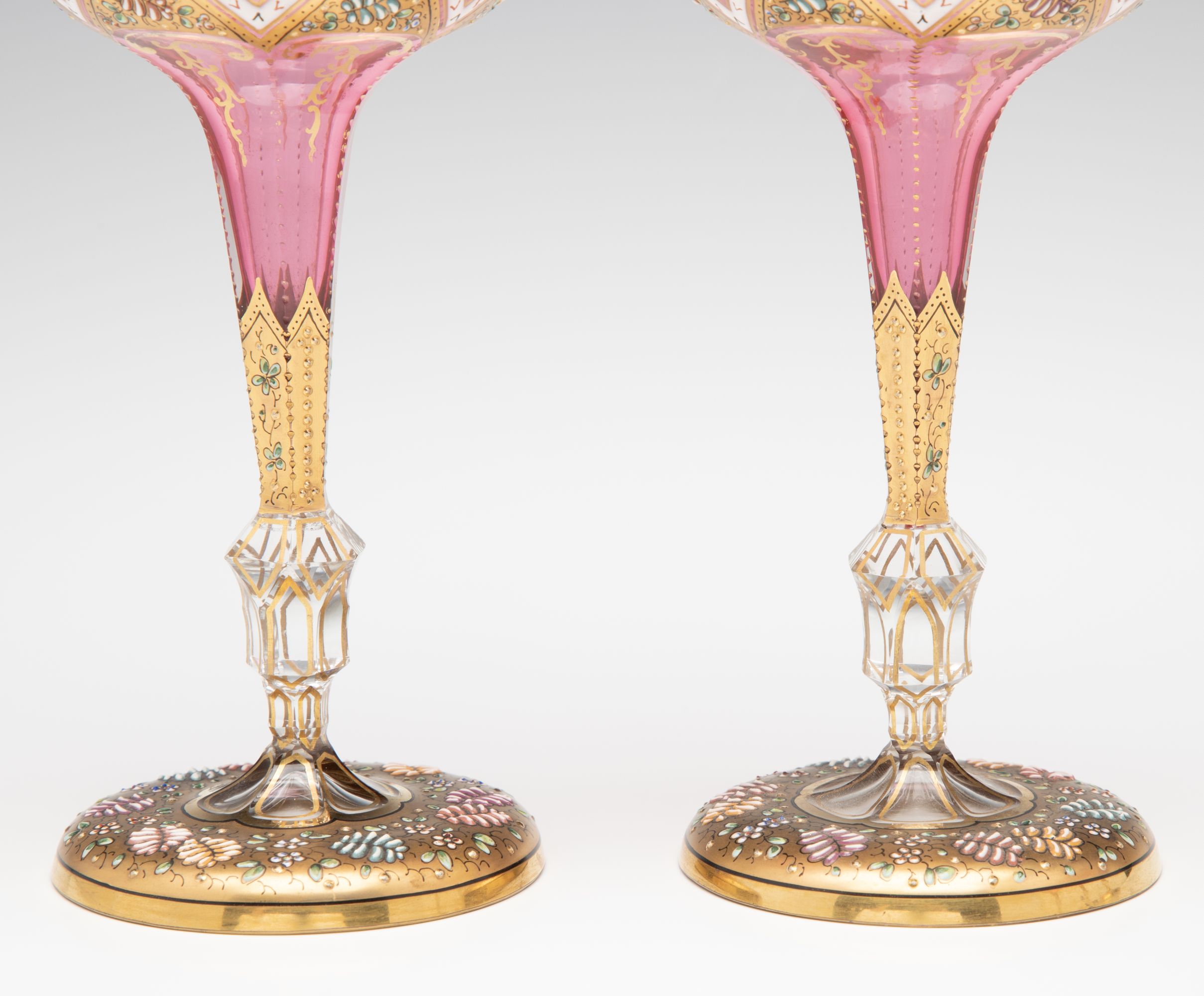 TWELVE ELEGANT GILDED AND ENAMELED MOSER WINE GOBLETS