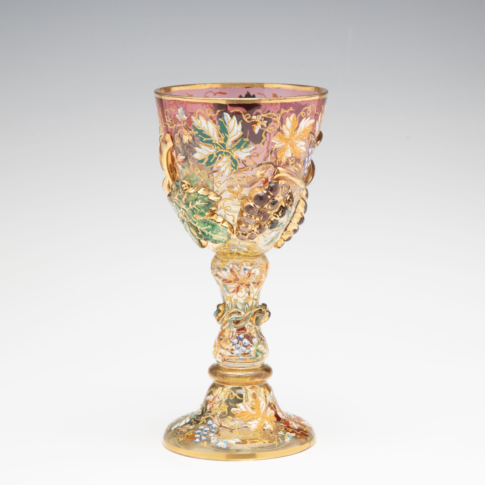 A MOSER SHADED PINK GOBLET WITH THICK APPLICATIONS