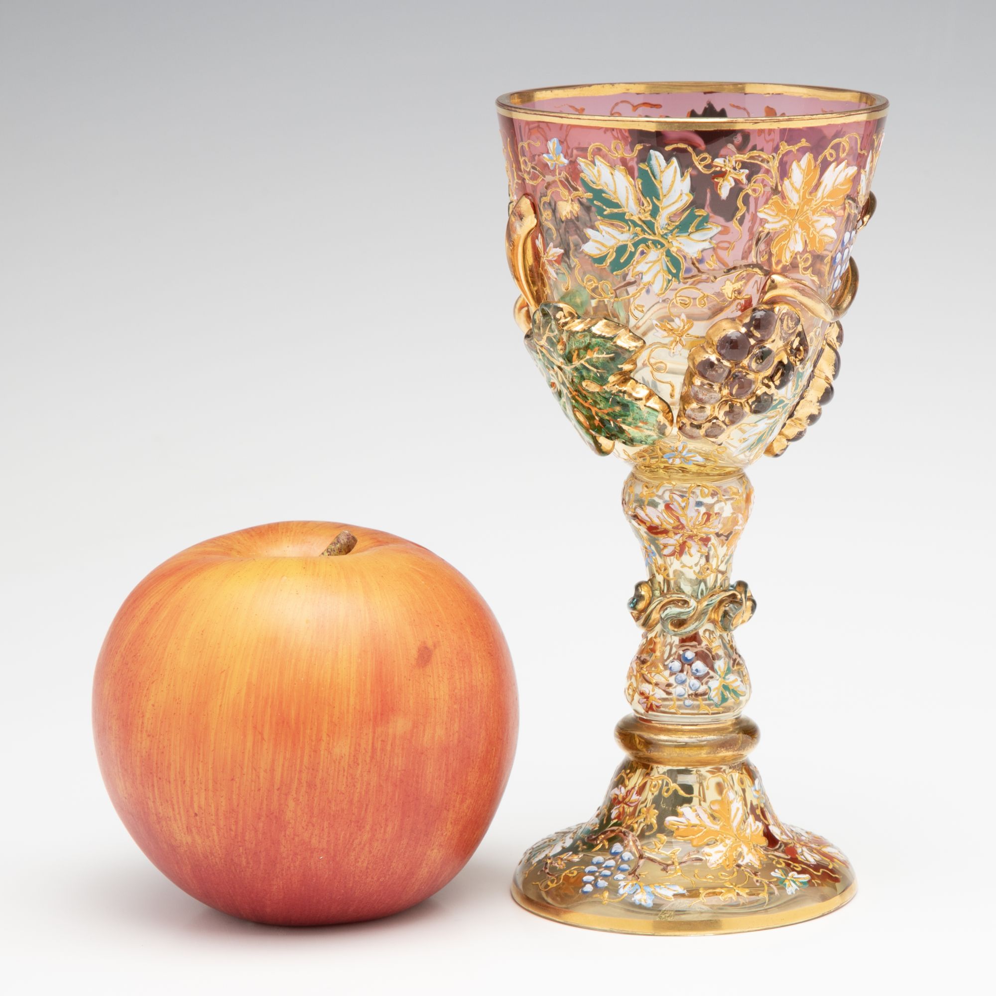 A MOSER SHADED PINK GOBLET WITH THICK APPLICATIONS