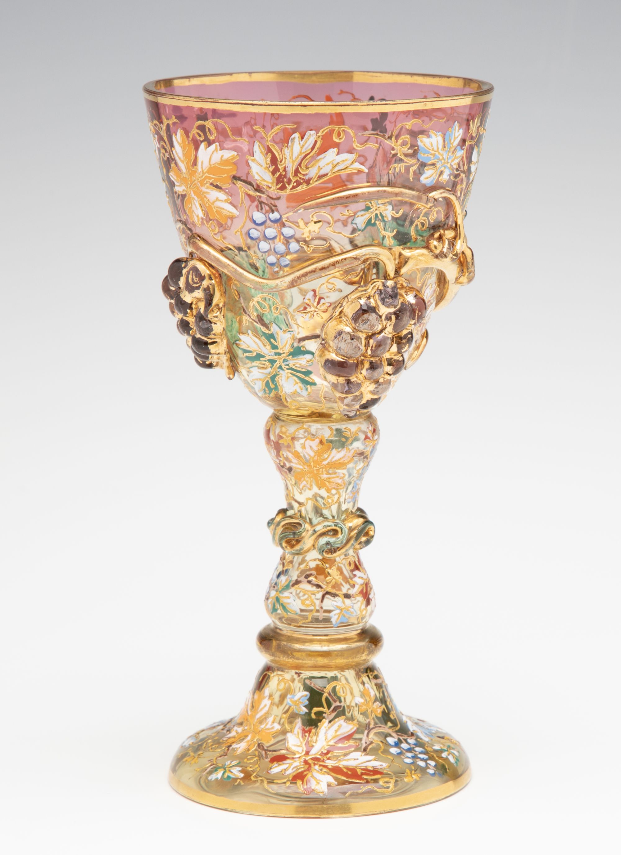 A MOSER SHADED PINK GOBLET WITH THICK APPLICATIONS