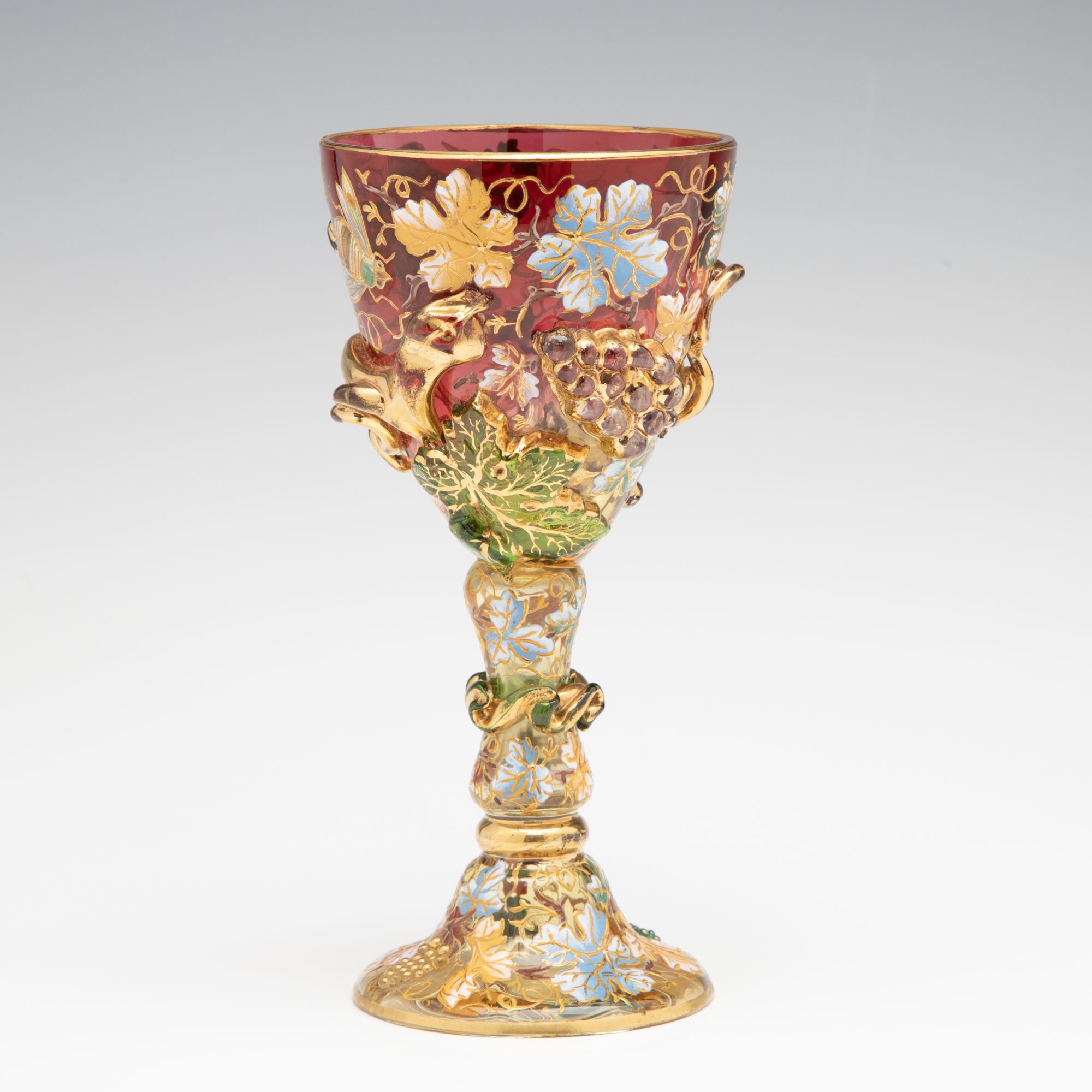 A MOSER CRANBERRY BOWL GOBLET WITH THICK APPLICATIONS