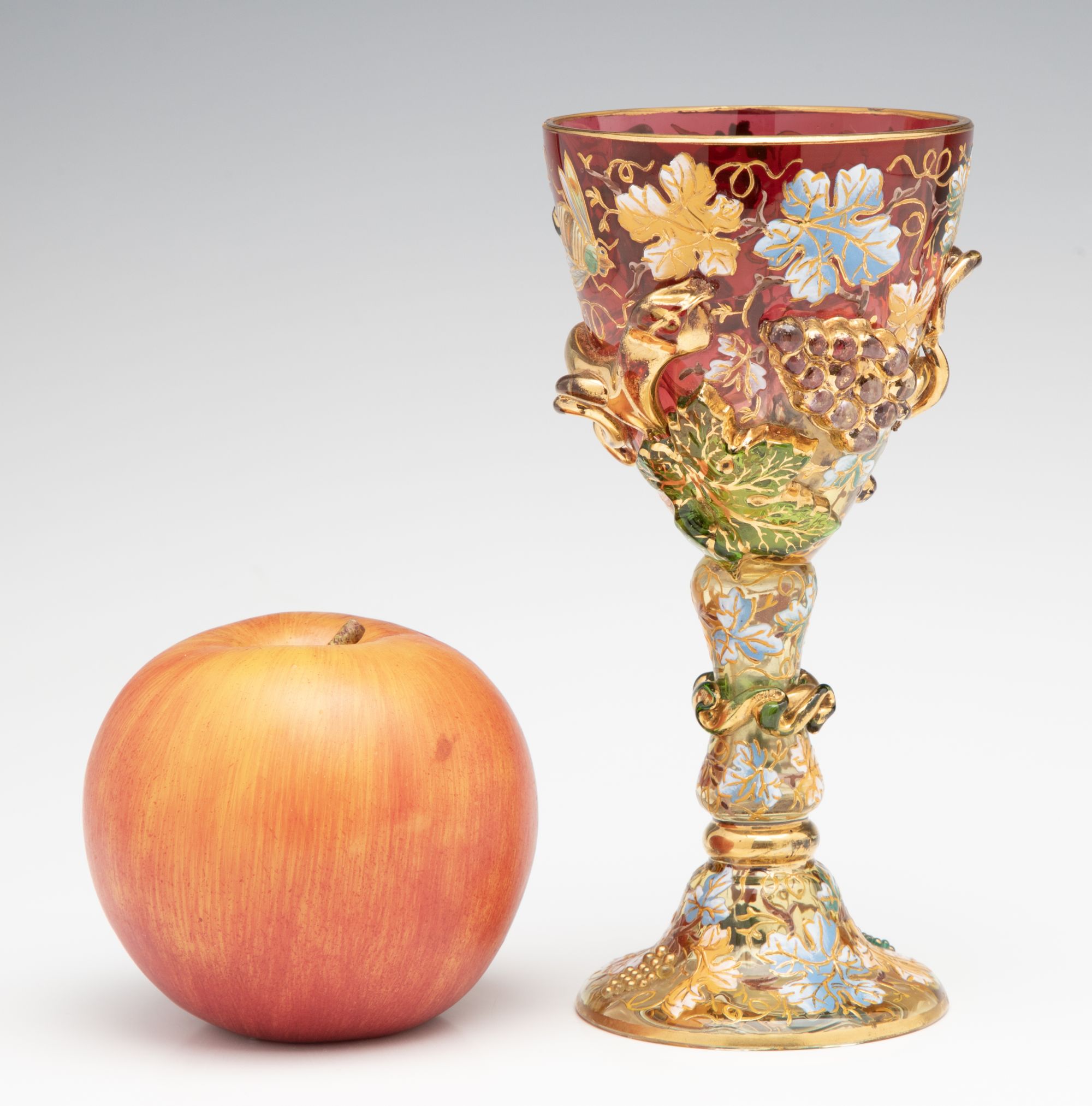 A MOSER CRANBERRY BOWL GOBLET WITH THICK APPLICATIONS