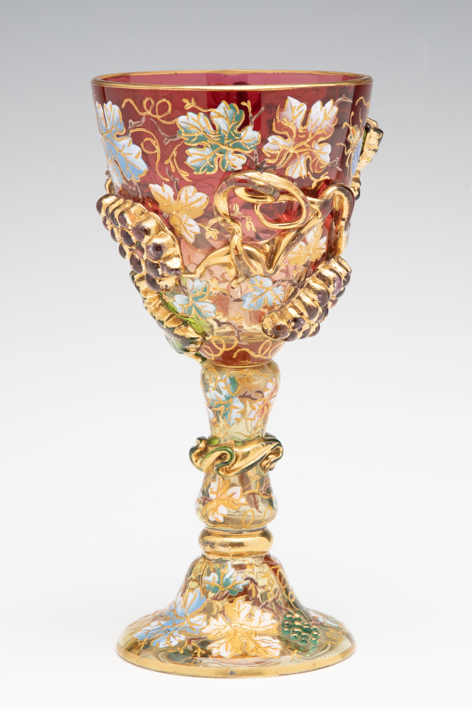 A MOSER CRANBERRY BOWL GOBLET WITH THICK APPLICATIONS