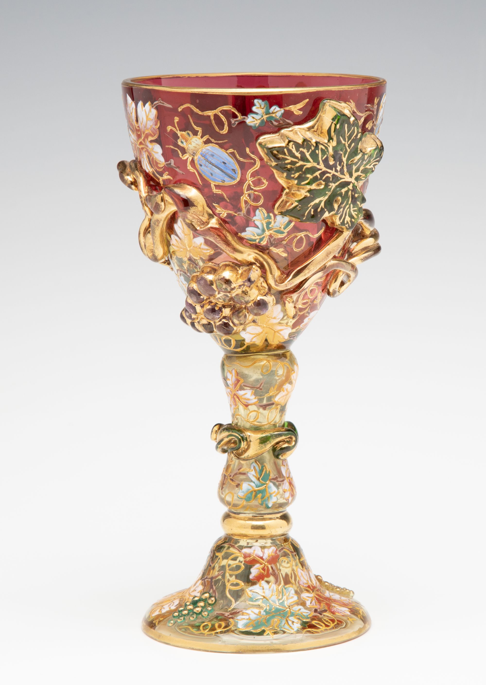 A MOSER CRANBERRY BOWL GOBLET WITH THICK APPLICATIONS