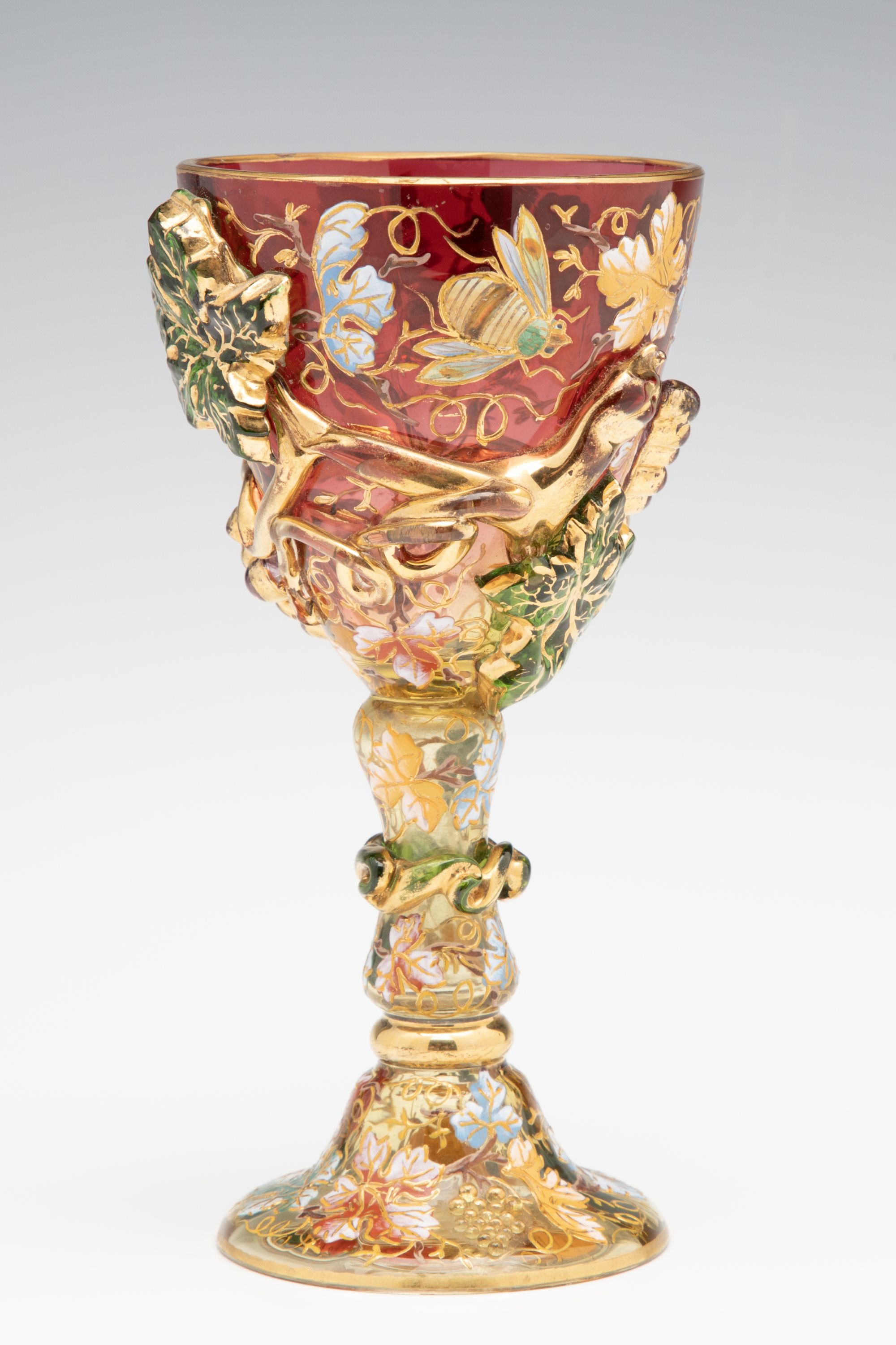 A MOSER CRANBERRY BOWL GOBLET WITH THICK APPLICATIONS