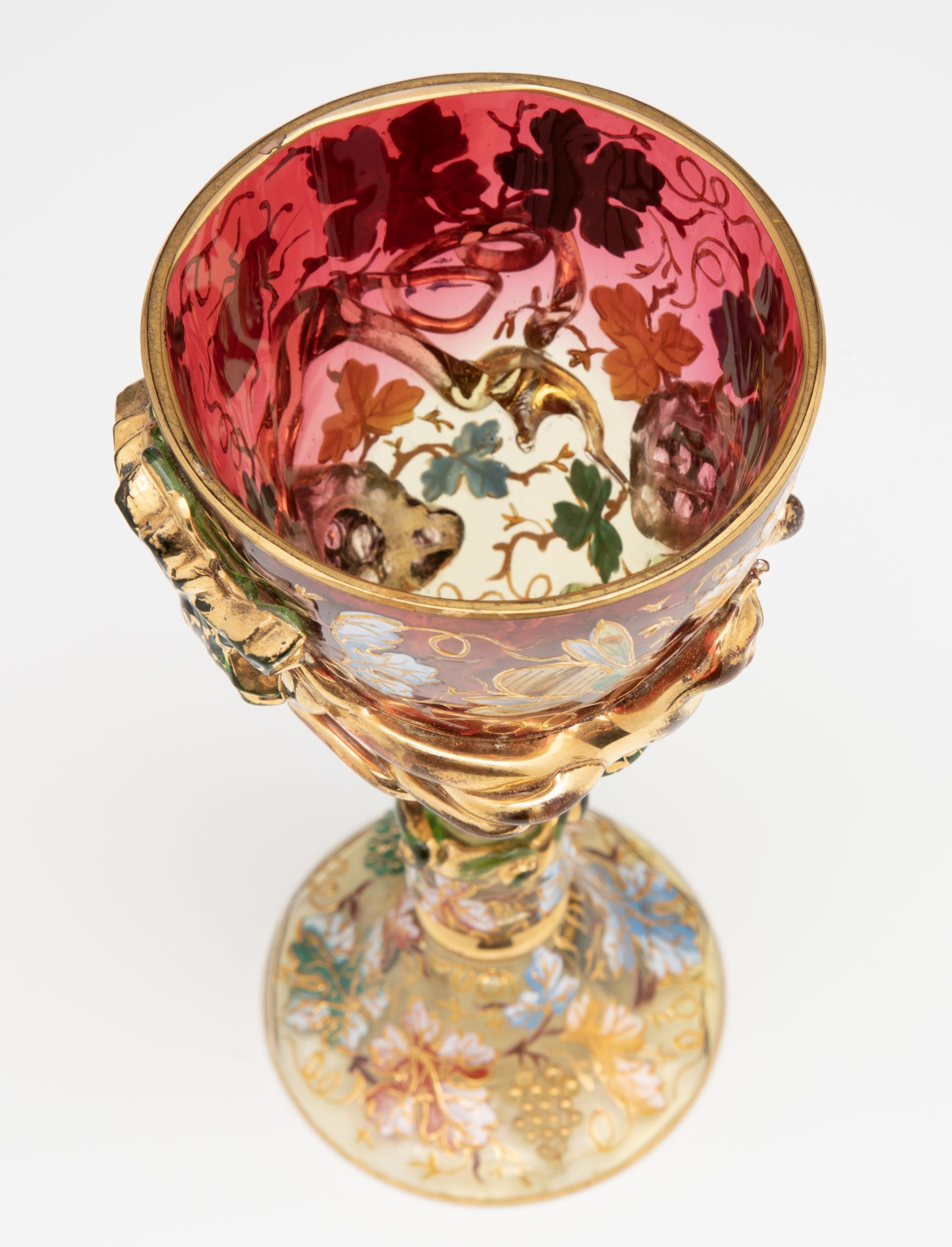 A MOSER CRANBERRY BOWL GOBLET WITH THICK APPLICATIONS