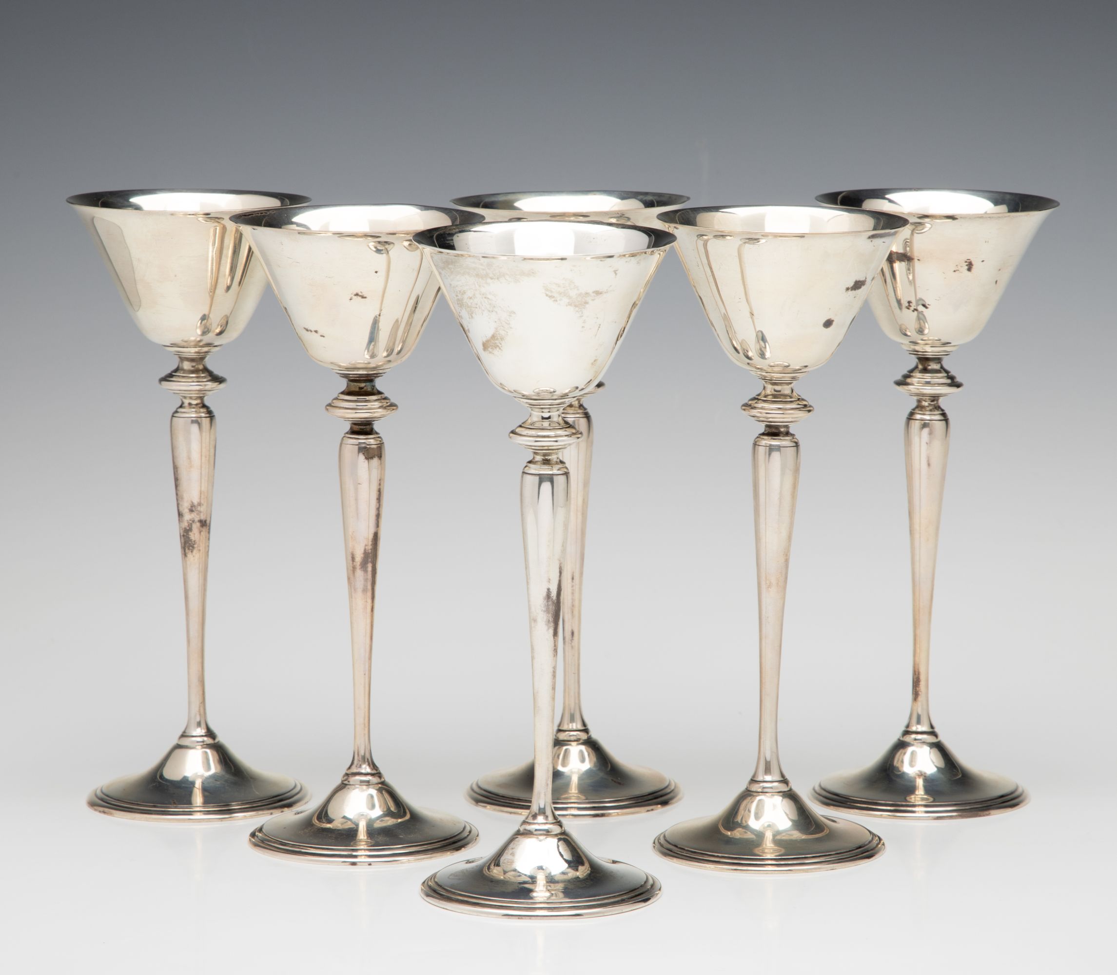 SIX TIFFANY & CO STERLING SILVER WINE GOBLETS C. 1918