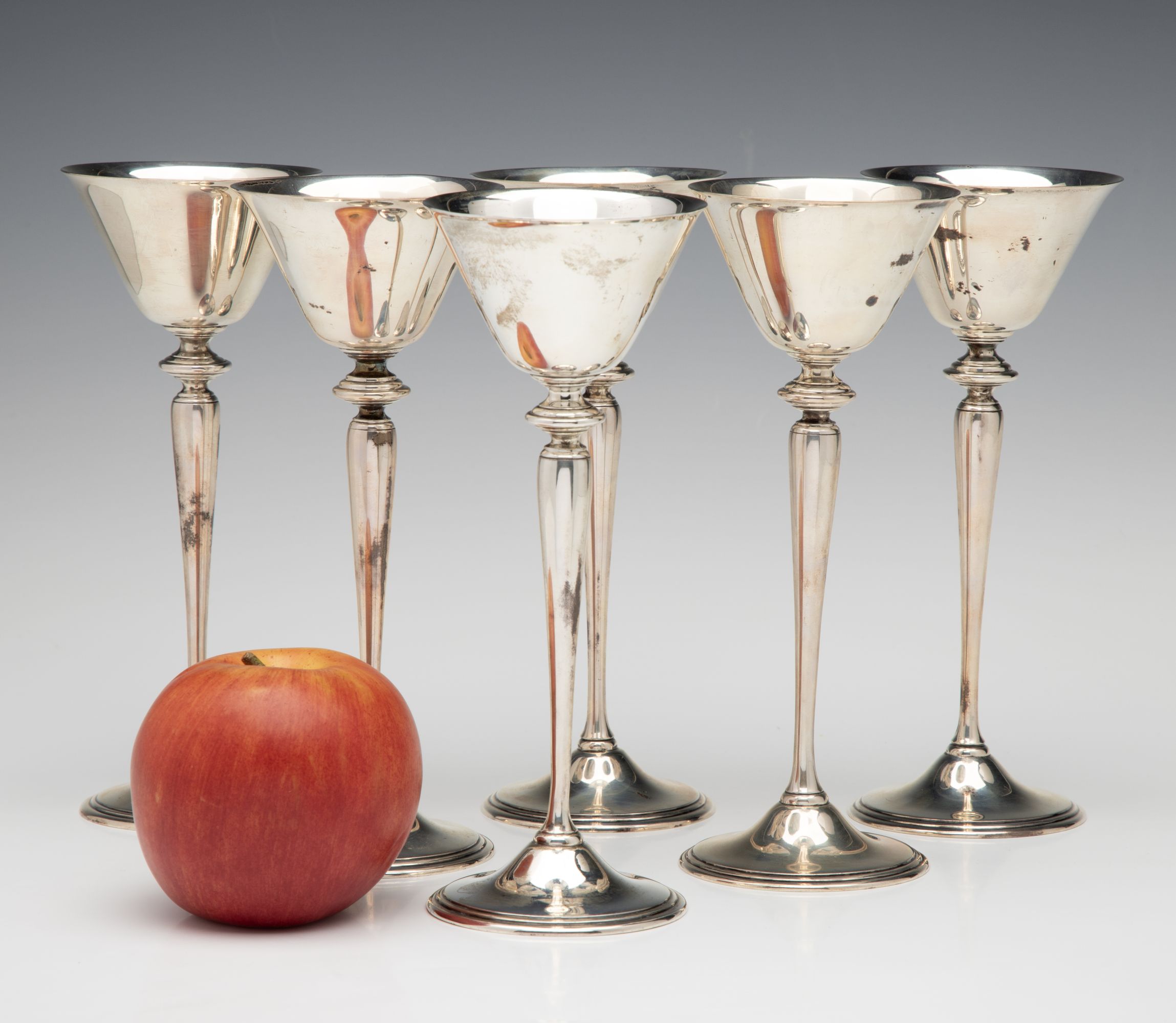 SIX TIFFANY & CO STERLING SILVER WINE GOBLETS C. 1918