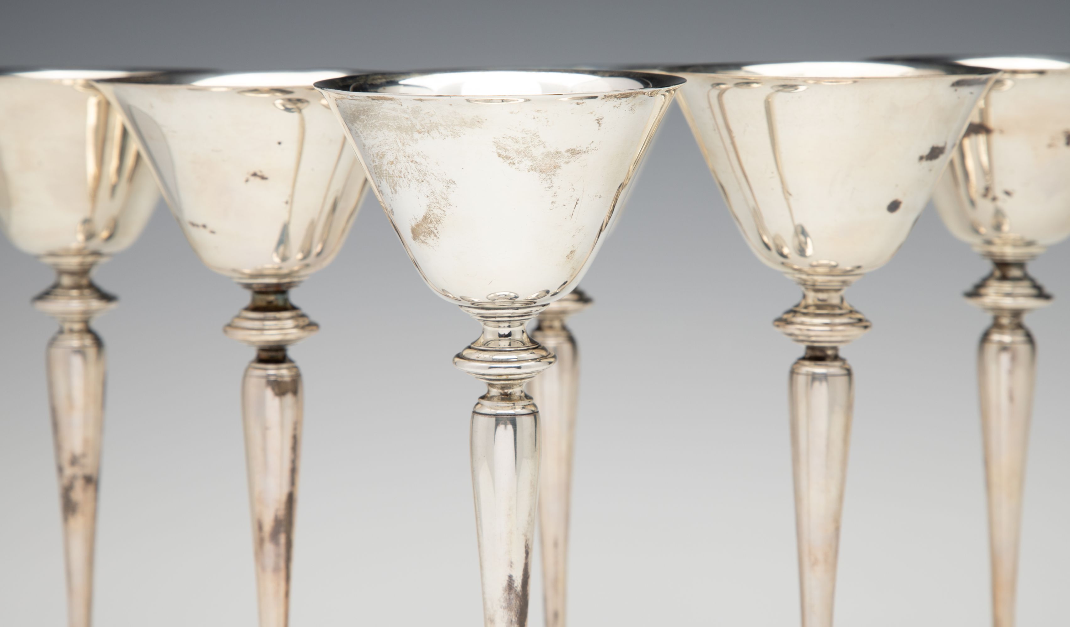 SIX TIFFANY & CO STERLING SILVER WINE GOBLETS C. 1918