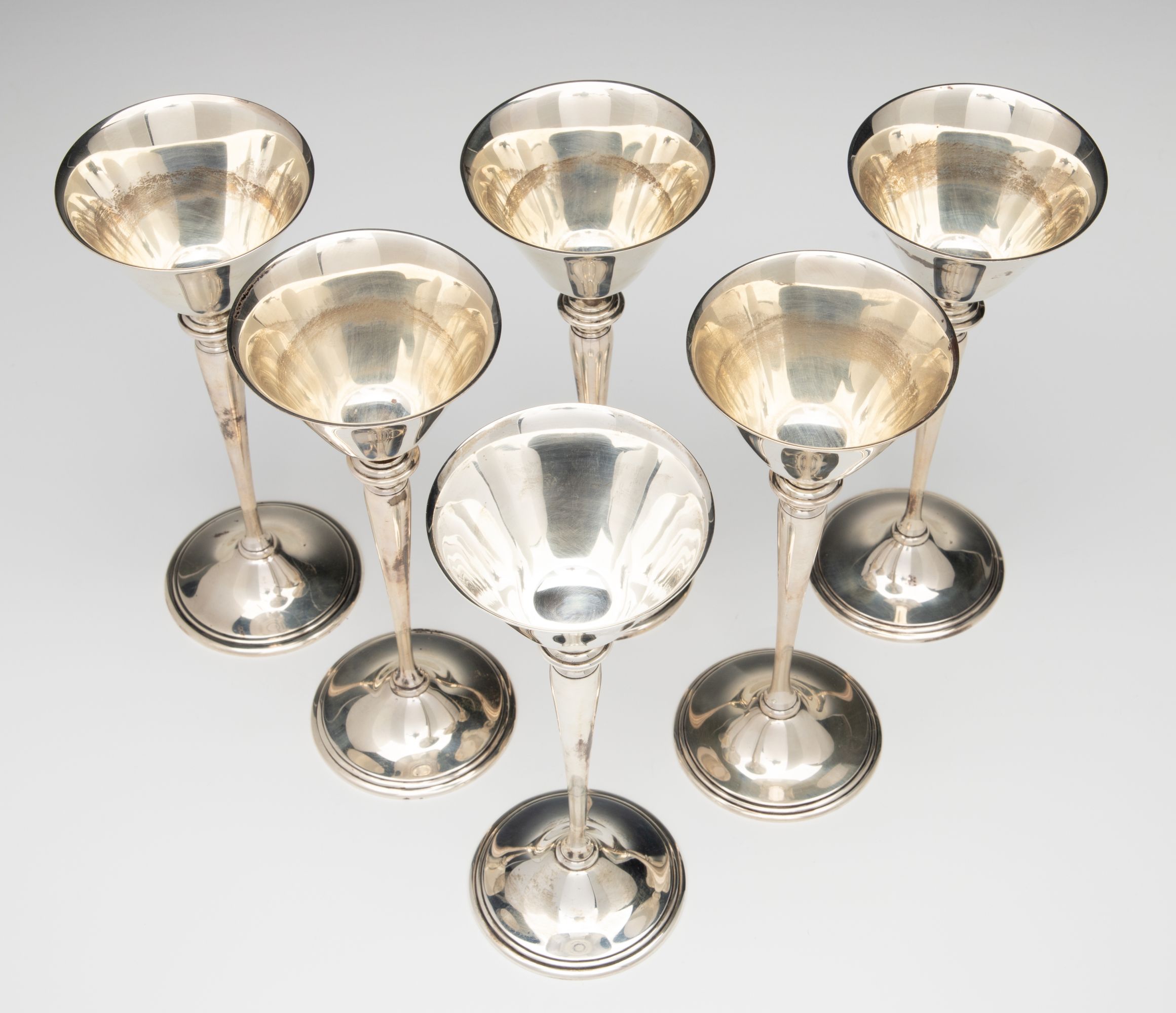 SIX TIFFANY & CO STERLING SILVER WINE GOBLETS C. 1918