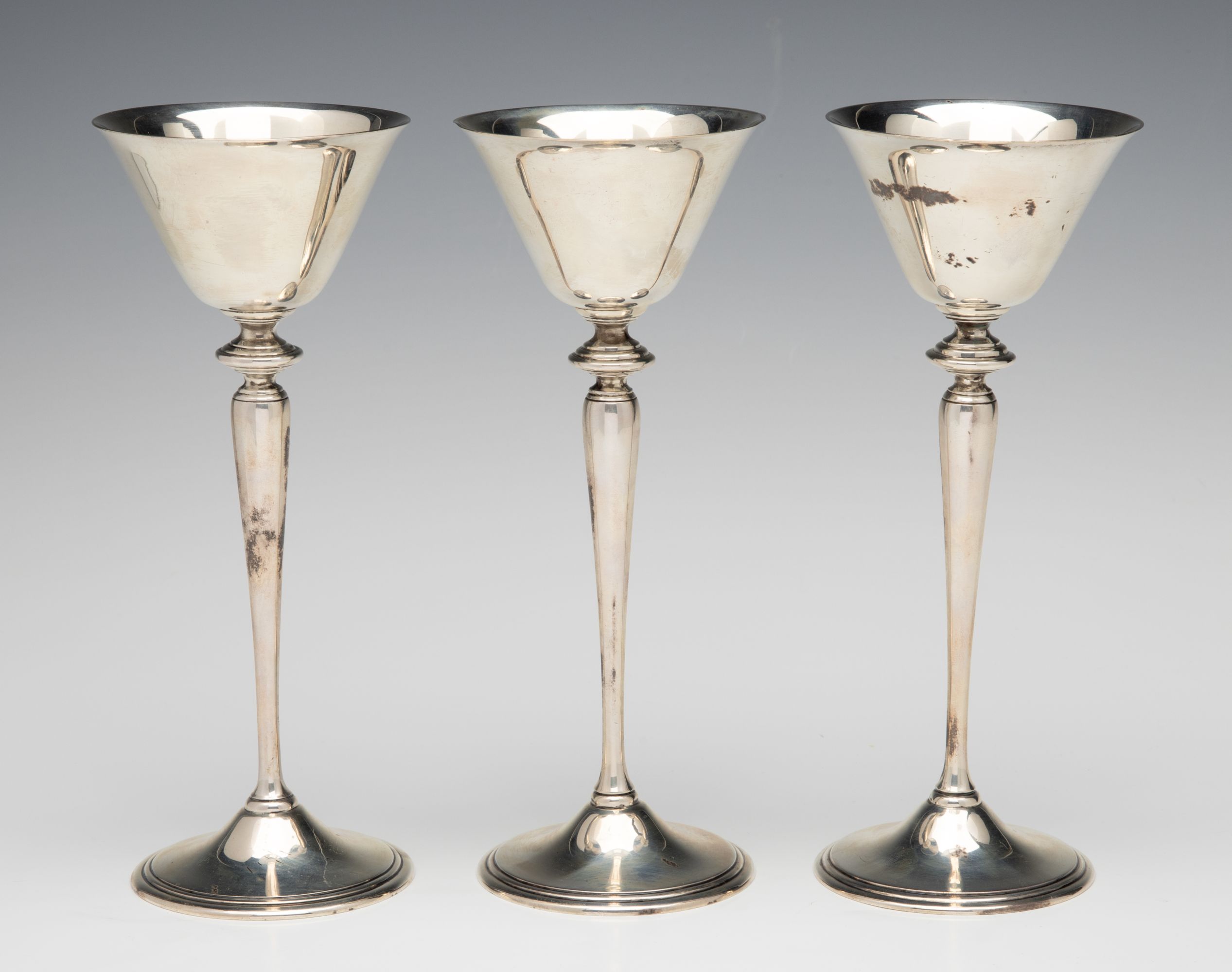 SIX TIFFANY & CO STERLING SILVER WINE GOBLETS C. 1918