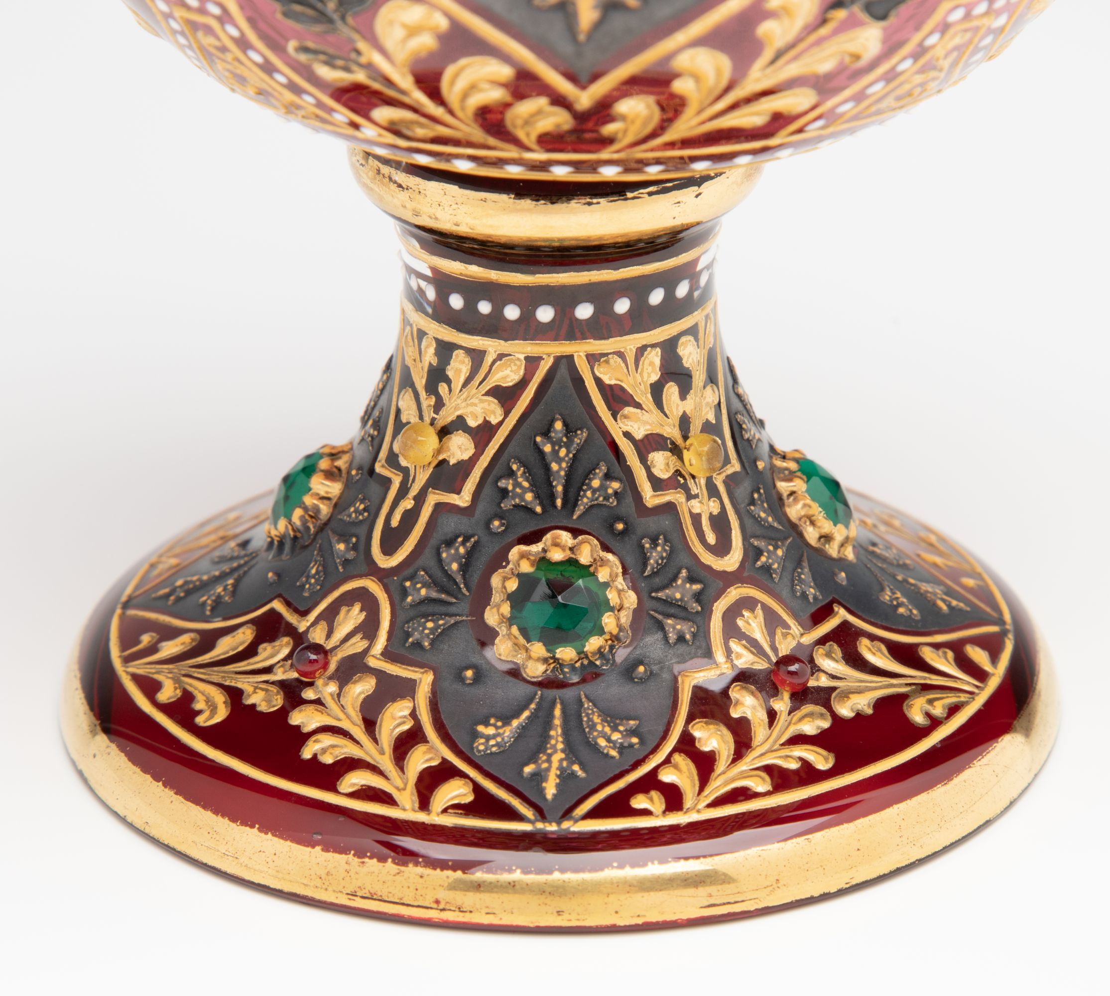 A JEWELED MOSER CRANBERRY EWER WITH MUGHAL DESIGNS