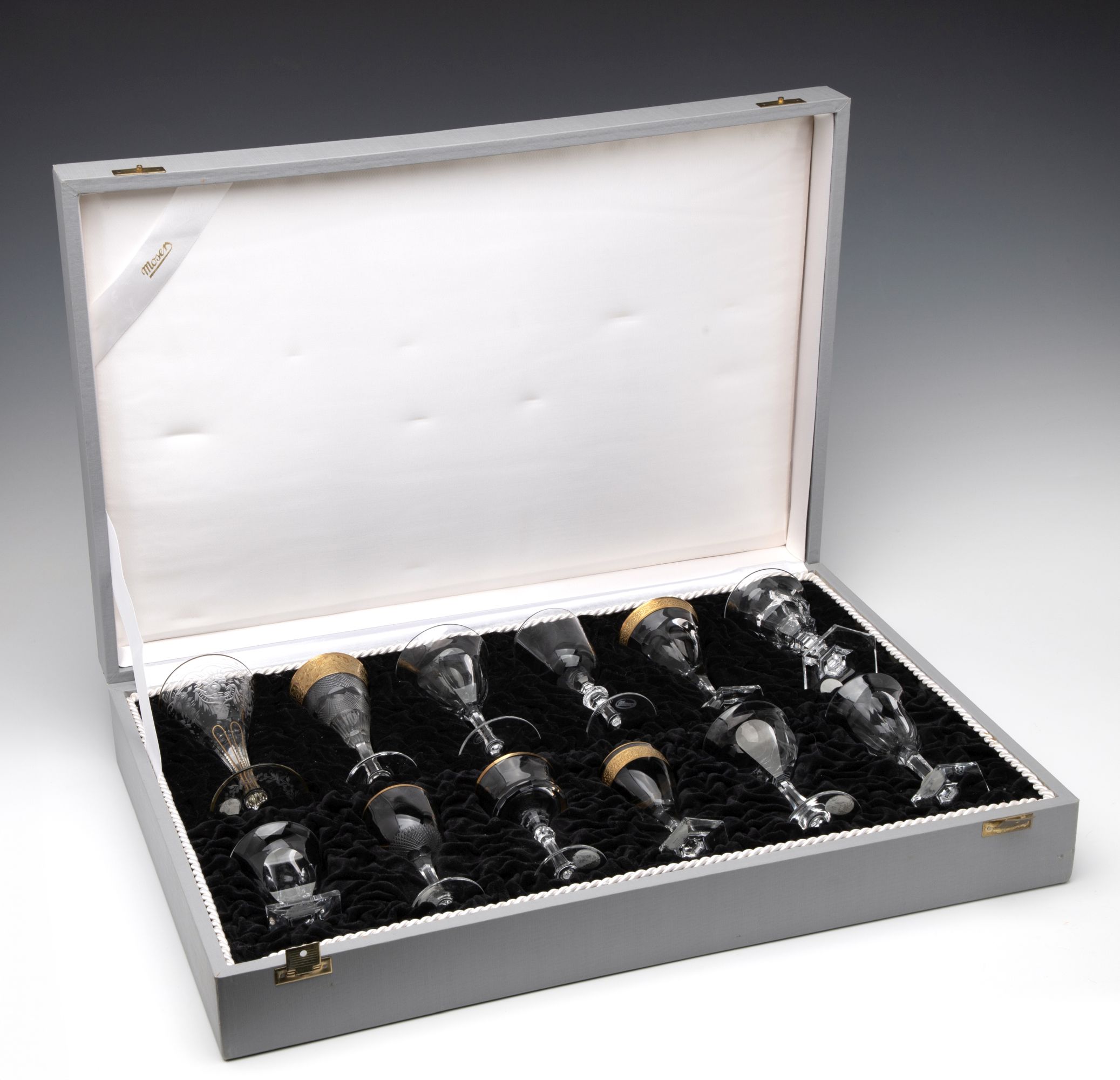 A CZECH MOSER 12-PIECE LIQUEUR SET IN PRESENTATION CASE