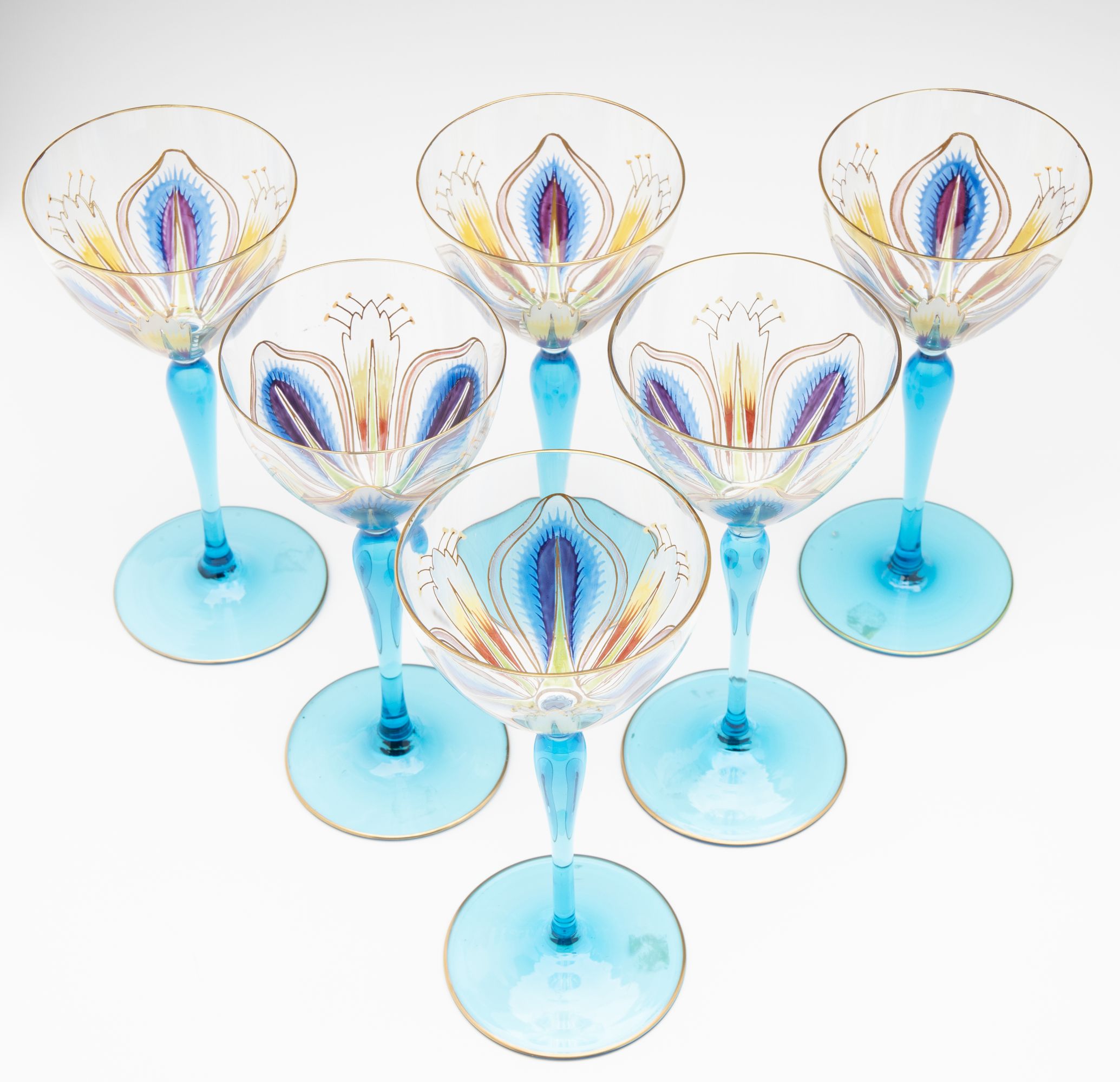 SIX CONTINENTAL ART NOUVEAU INFLUENCE ENAMELED WINES