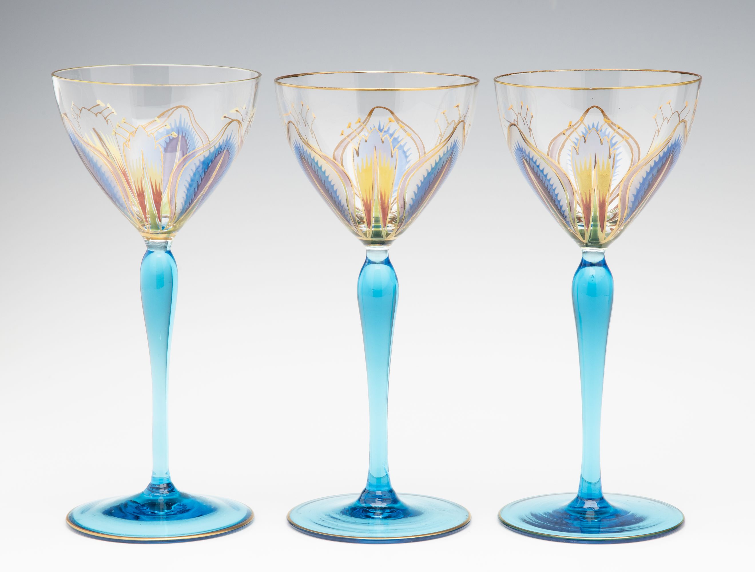 SIX CONTINENTAL ART NOUVEAU INFLUENCE ENAMELED WINES