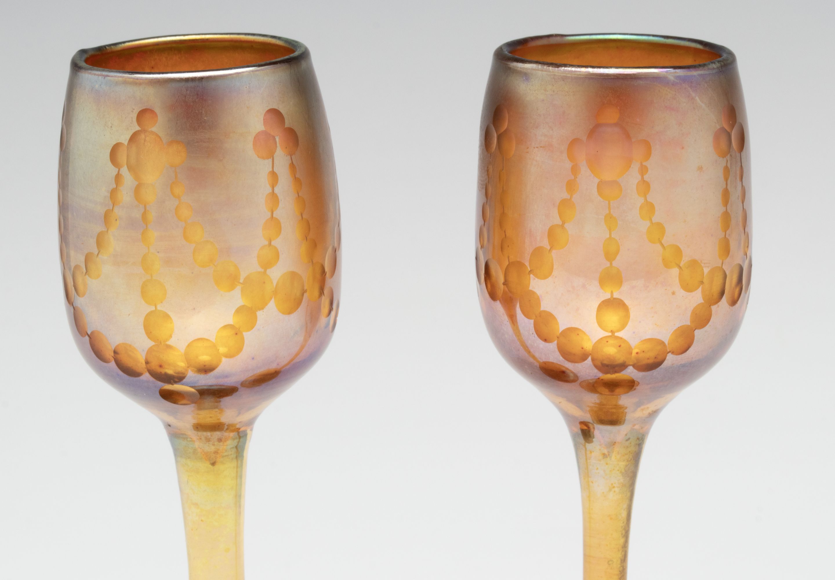 TWO LOUIS COMFORT TIFFANY FAVRILE GLASS CORDIALS