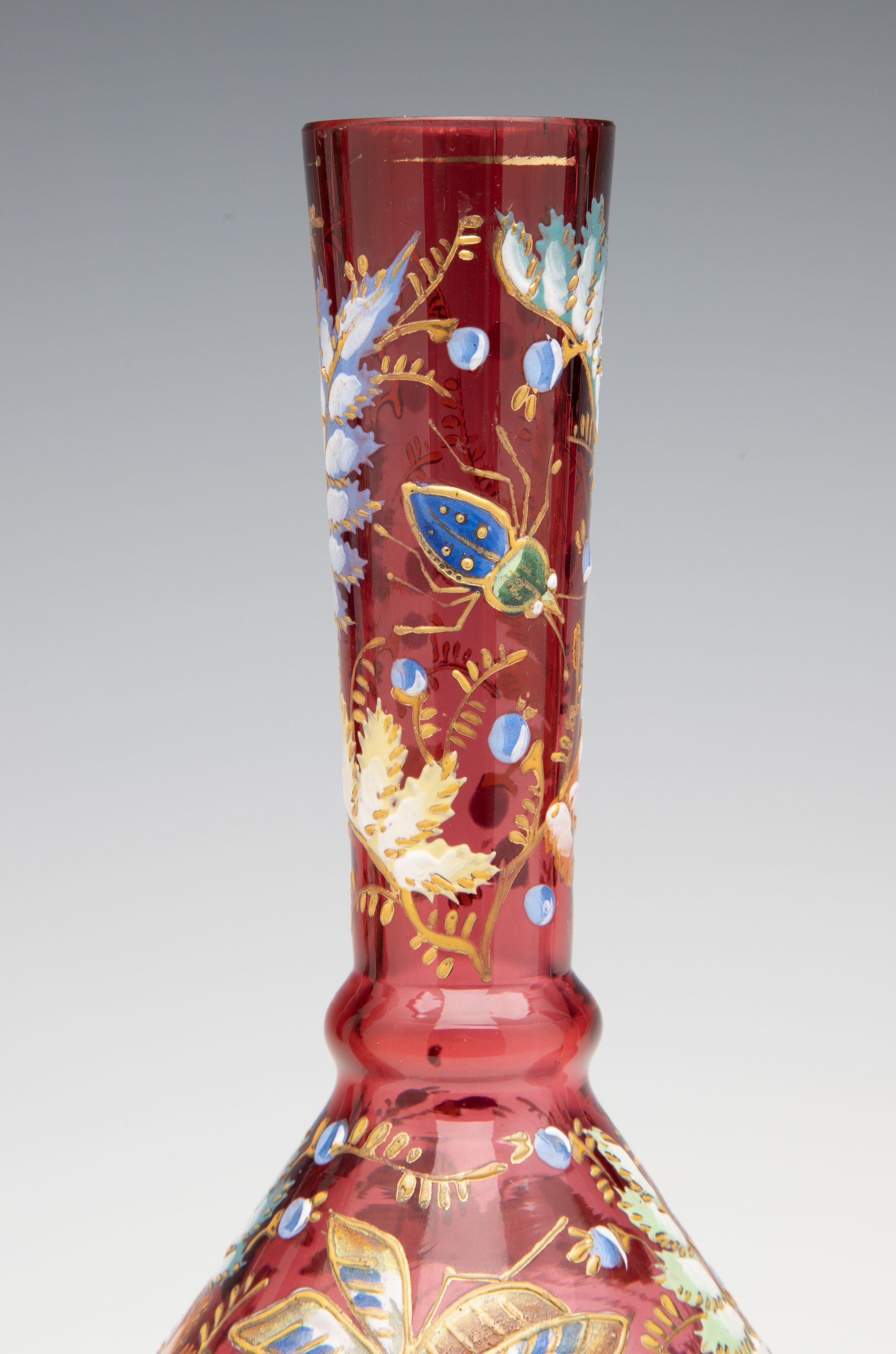 A GROUPING OF GILT AND ENAMEL DECORATED MOSER ART GLASS