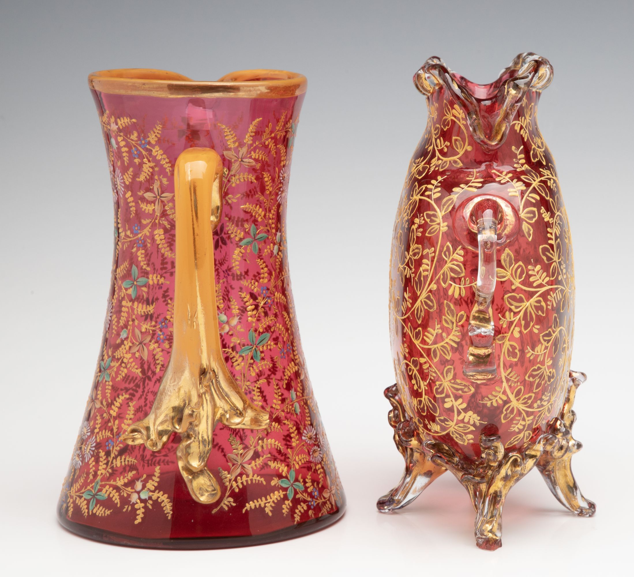 A GROUPING OF GILT AND ENAMEL DECORATED MOSER ART GLASS