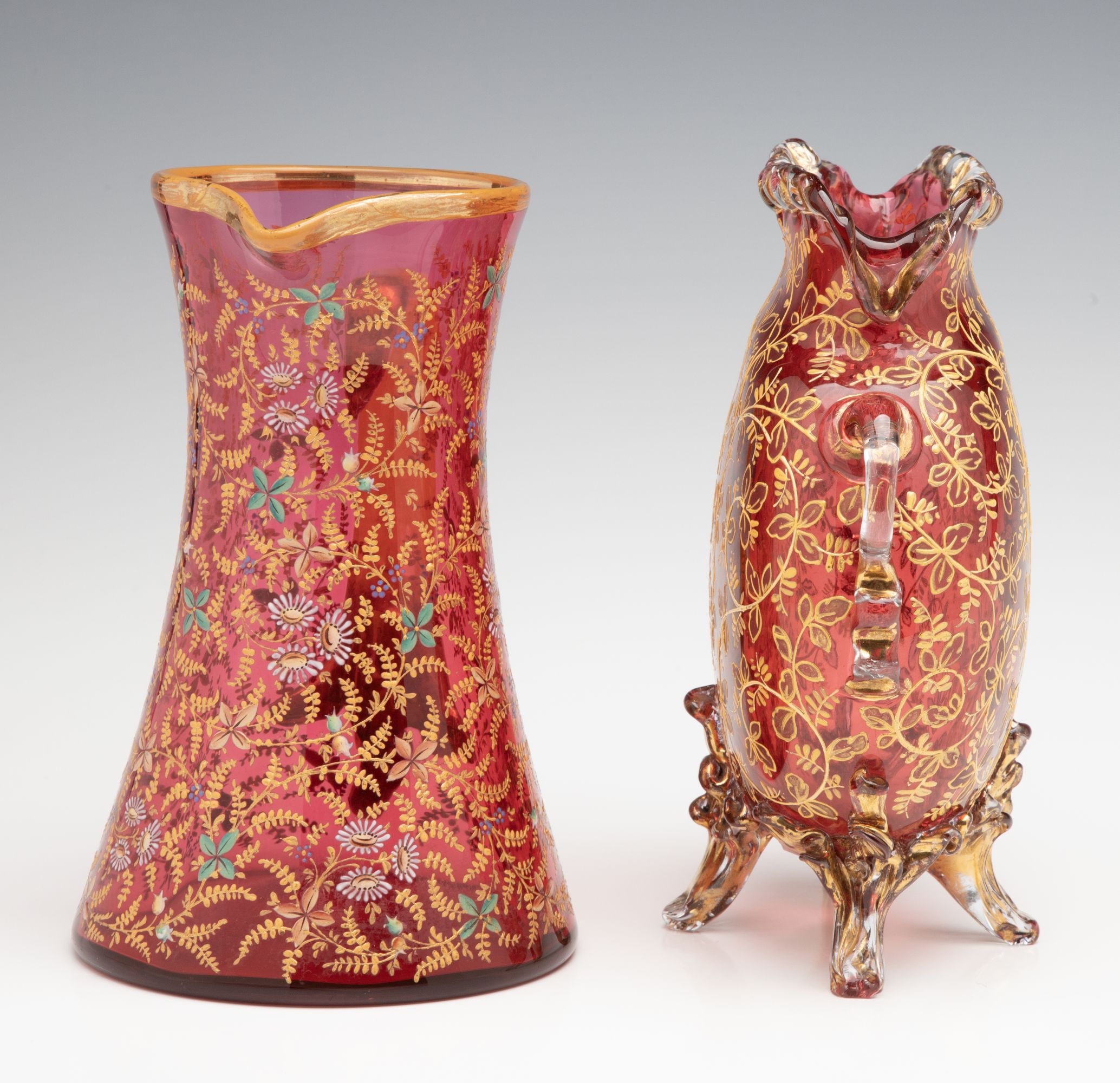 A GROUPING OF GILT AND ENAMEL DECORATED MOSER ART GLASS