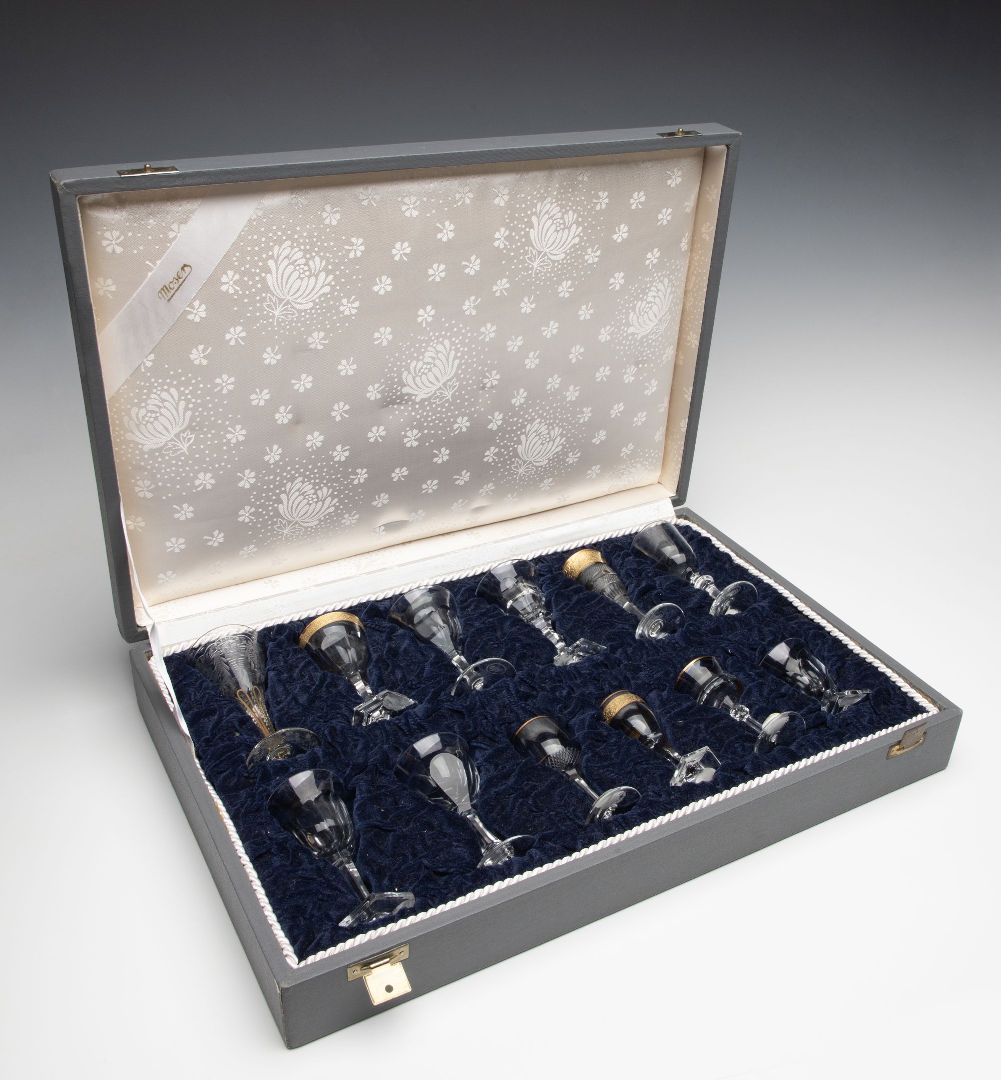 A CZECH MOSER 12-PIECE LIQUEUR SET IN PRESENTATION CASE