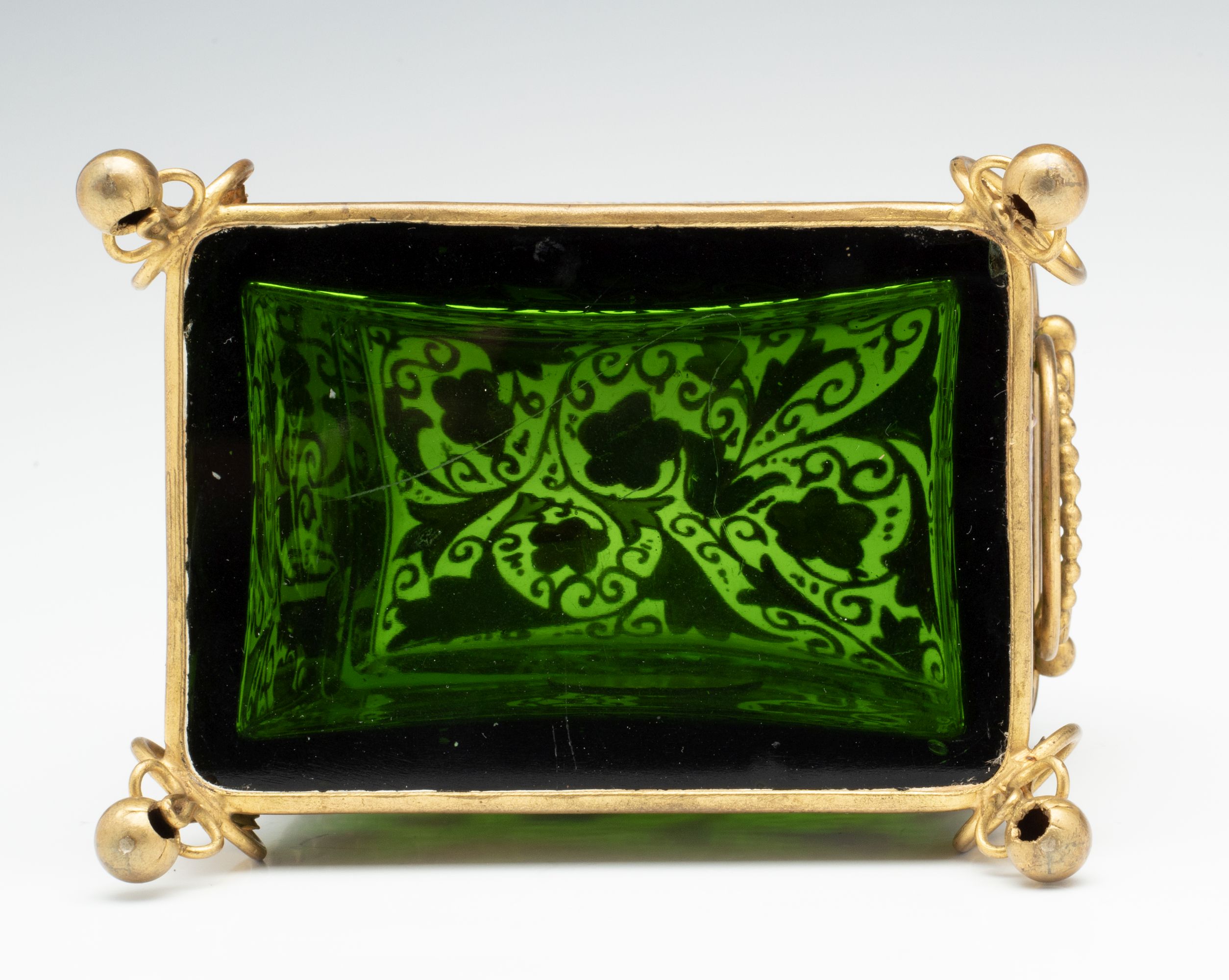 A FINE 19TH C. DEEP EMERALD GREEN MOSER ART GLASS BOX