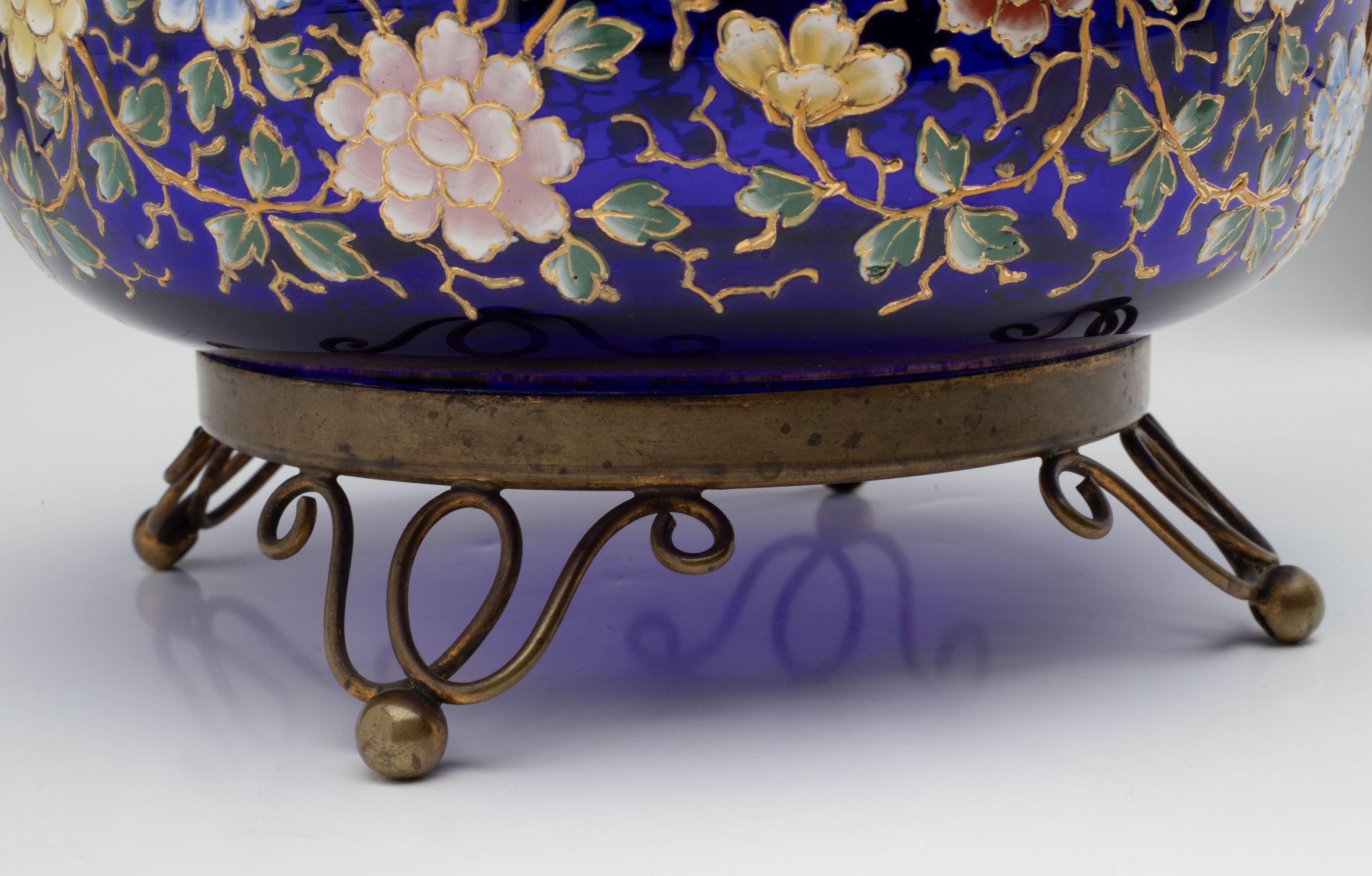 A LARGE MOSER ENAMEL DECORATED COBALT BLUE DRESSER BOX