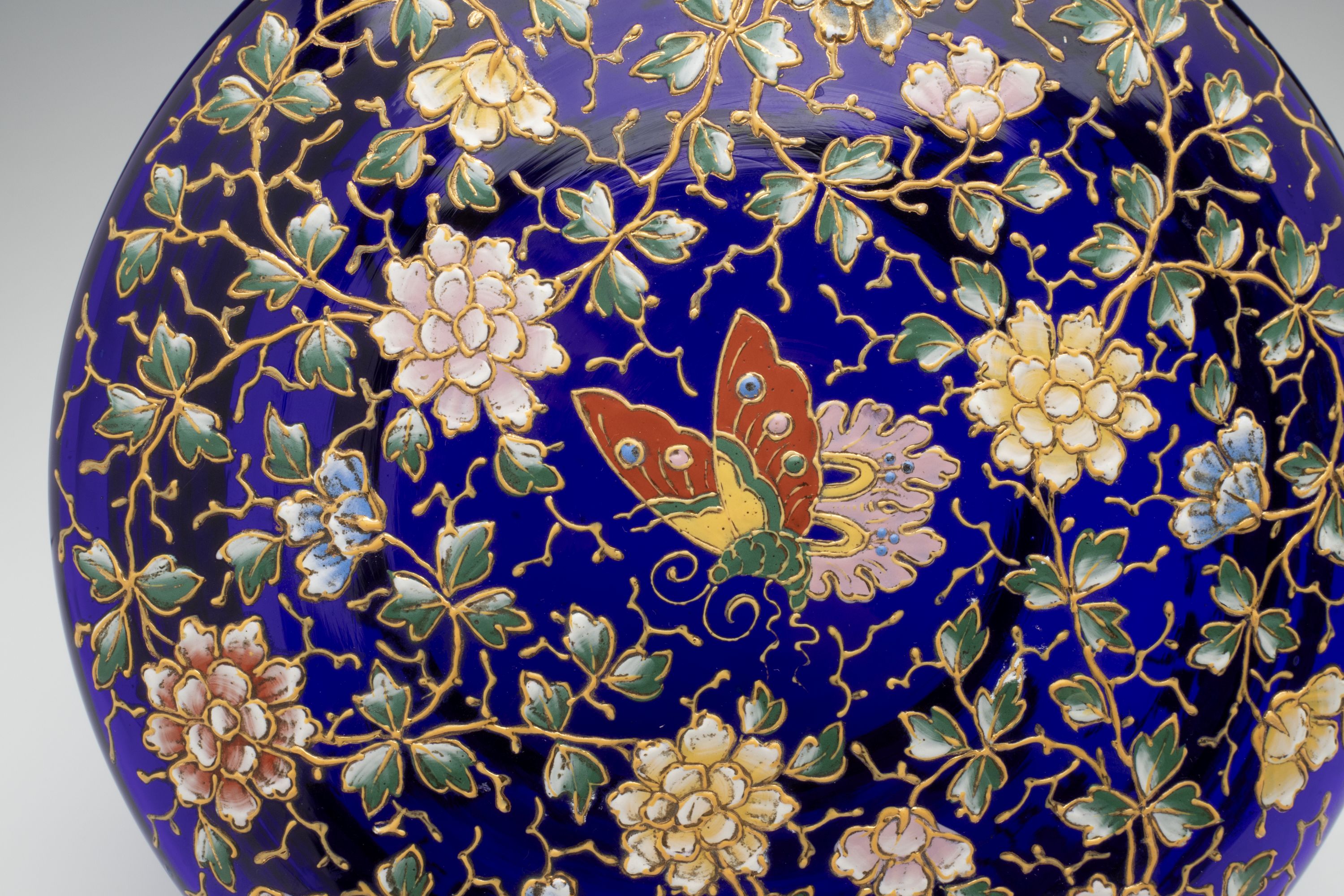 A LARGE MOSER ENAMEL DECORATED COBALT BLUE DRESSER BOX