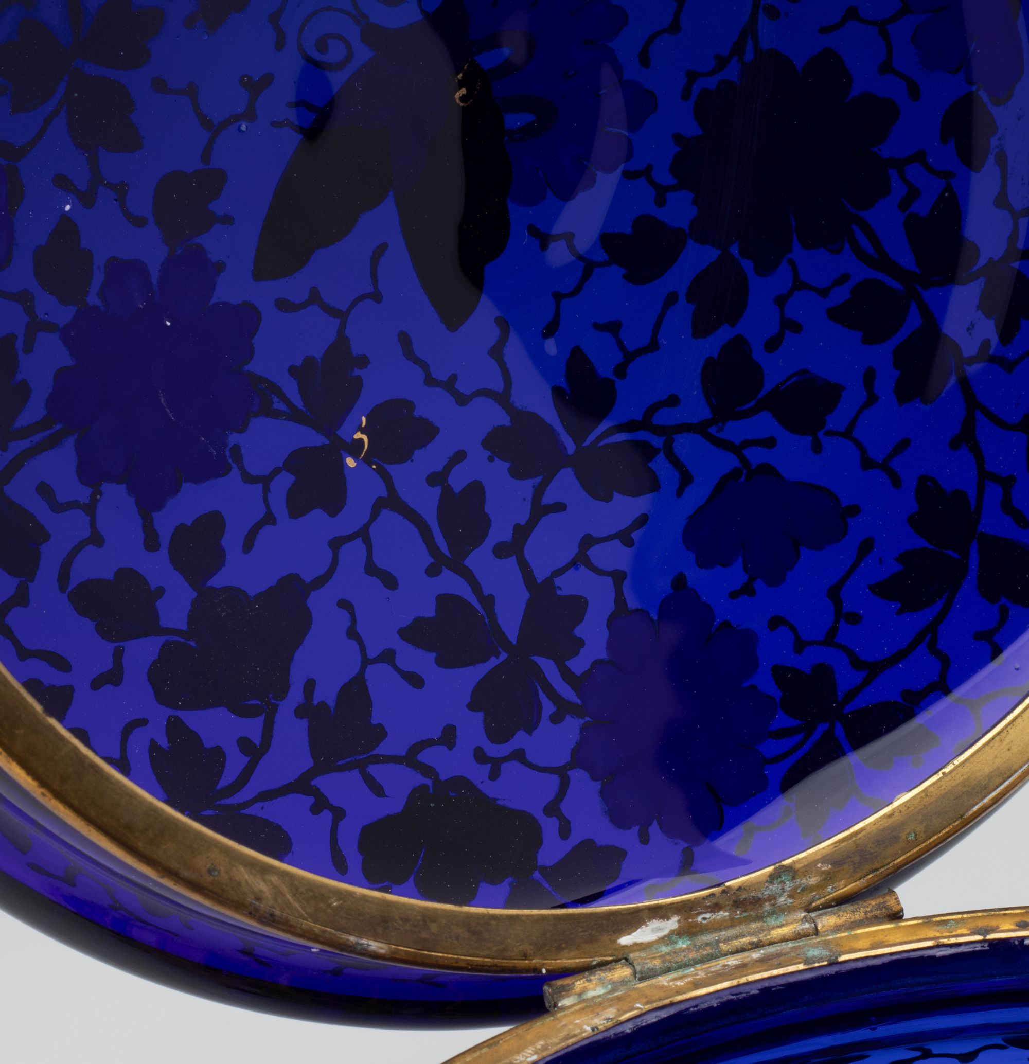 A LARGE MOSER ENAMEL DECORATED COBALT BLUE DRESSER BOX