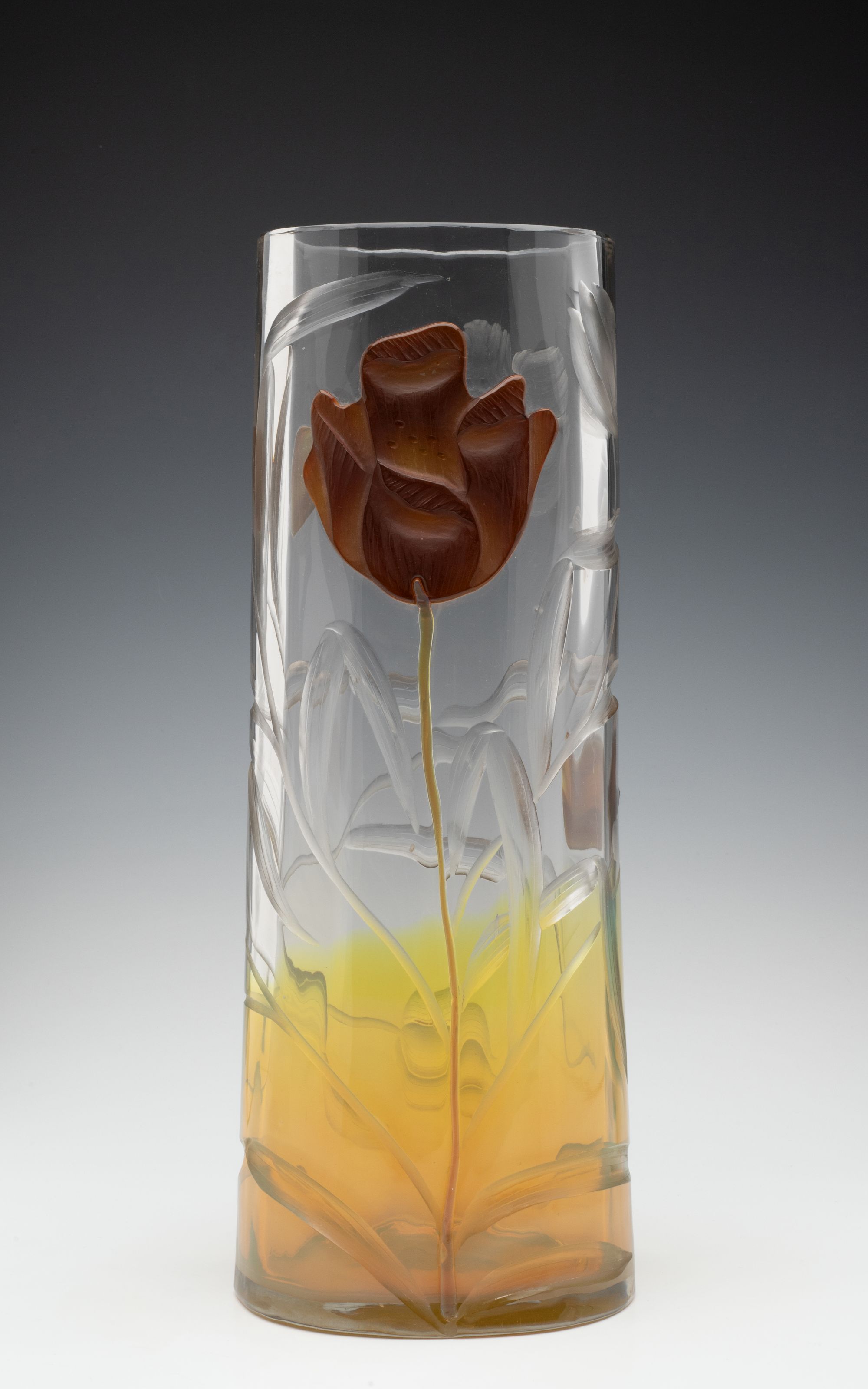 A SUBSTANTIAL MOSER MARQUETRY VASE WITH CARVED BLOSSOM