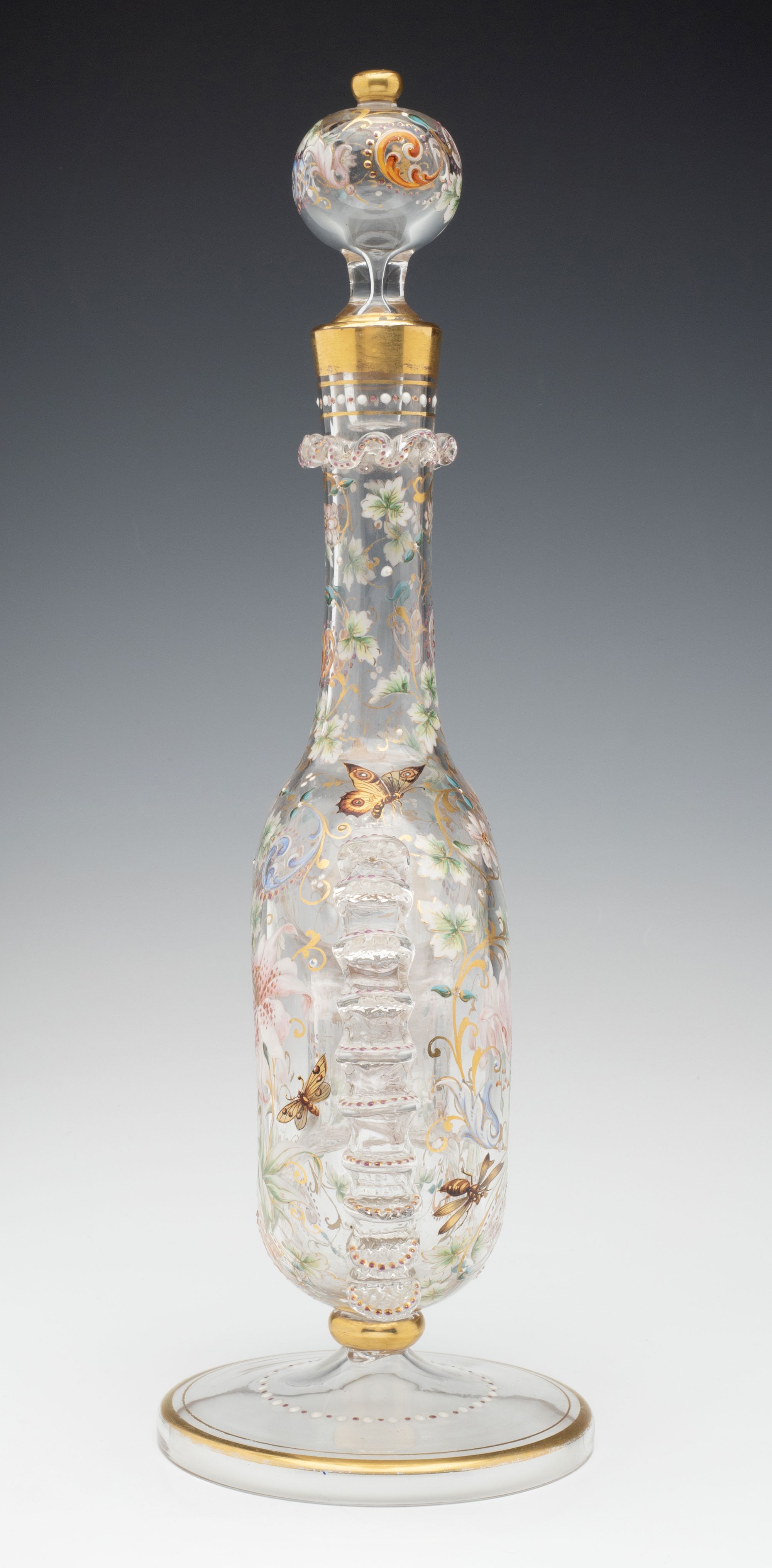 AN ELEGANT AND UNUSUAL MOSER QUALITY CRYSTAL DECANTER