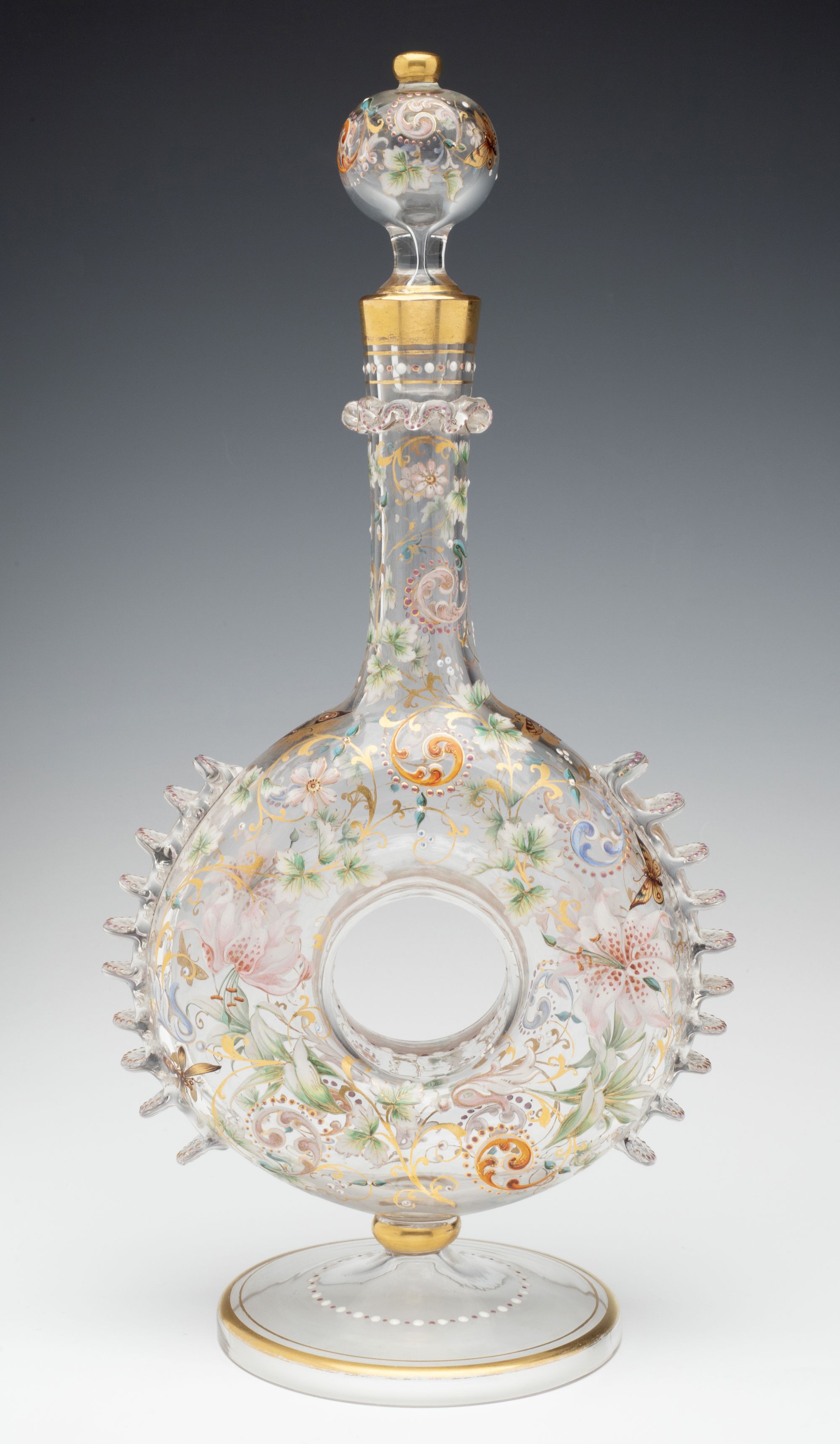 AN ELEGANT AND UNUSUAL MOSER QUALITY CRYSTAL DECANTER