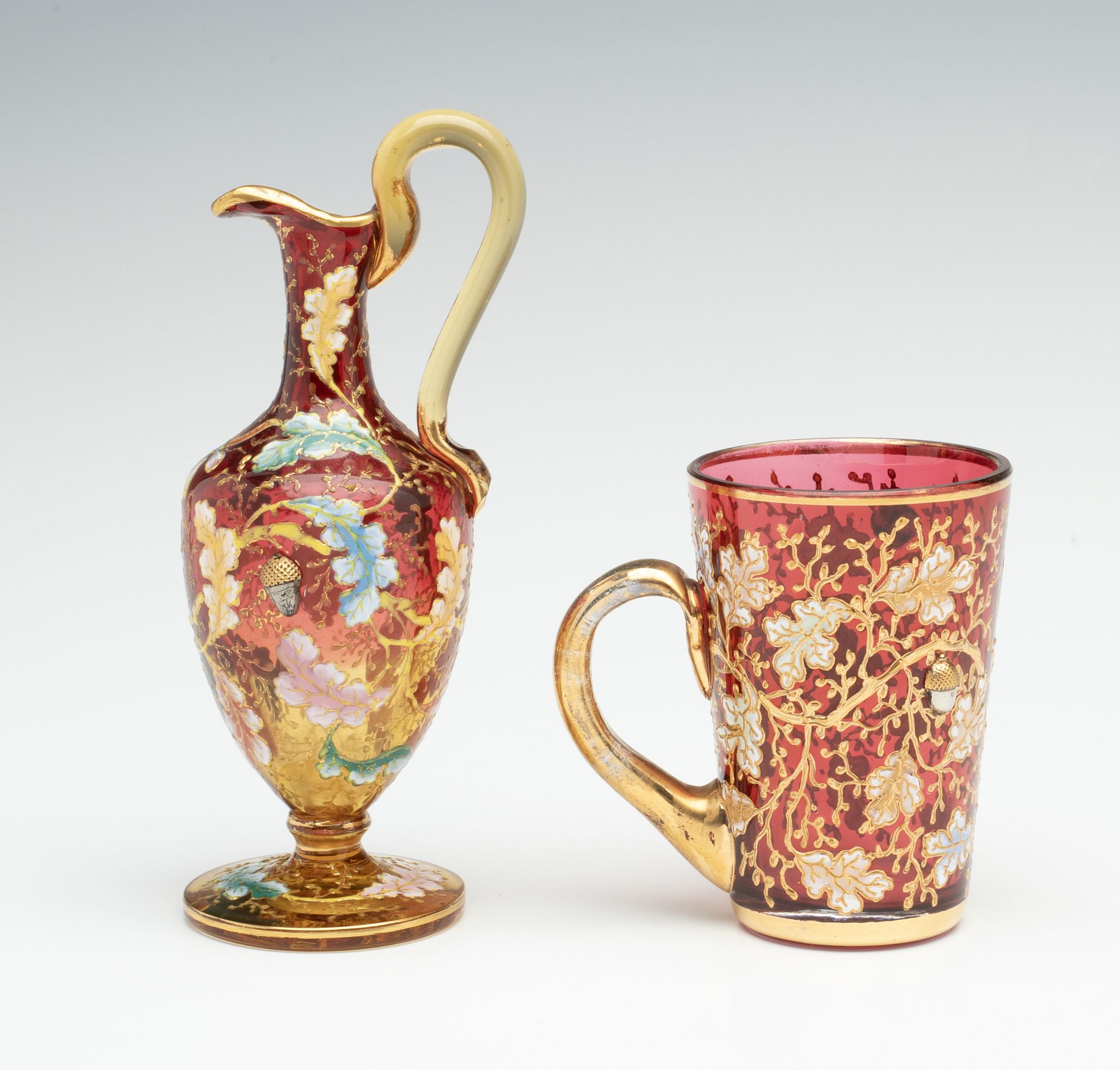 MOSER AMBERINA AND CRANBERRY GLASS MINIATURES W/ACORNS