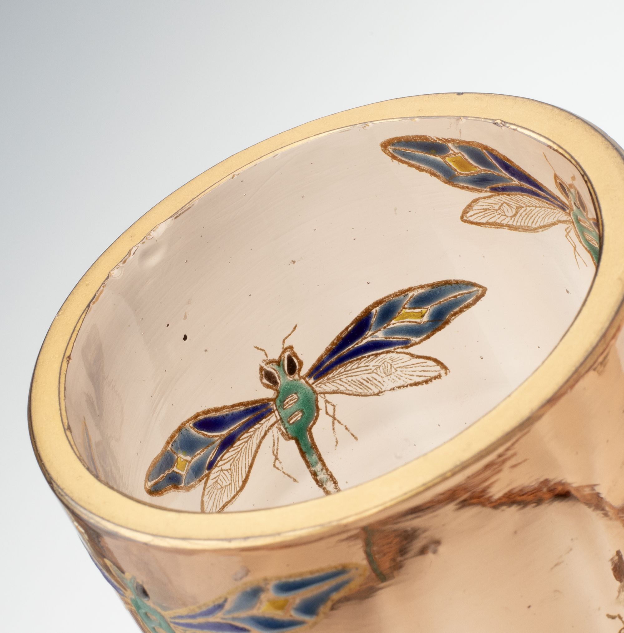 MOSER ART NOUVEAU ENAMELD VASE PAIR WITH GILDED BEES