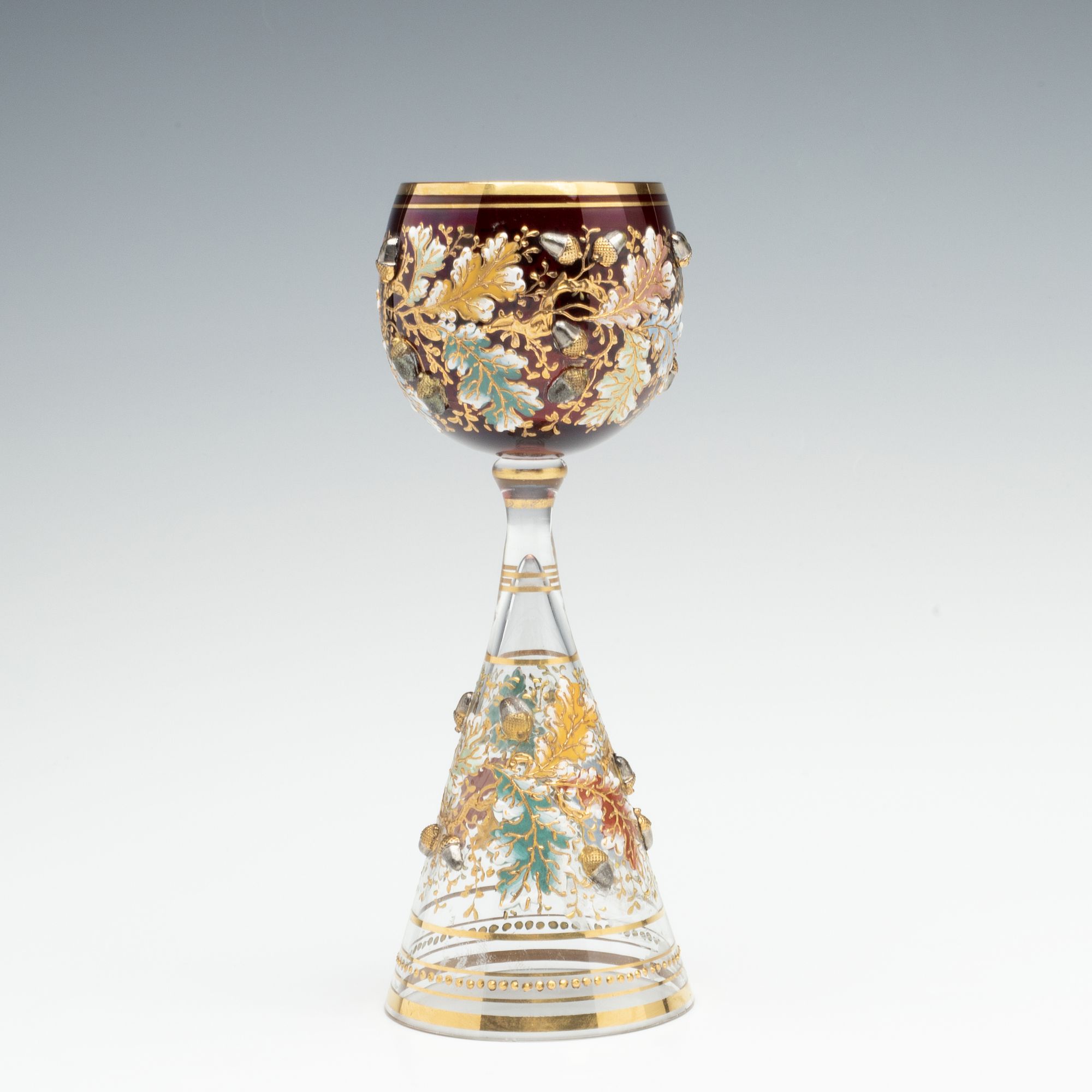 A VERY UNUSUAL MOSER GOBLET WITH ACORNS AND ENAMELS