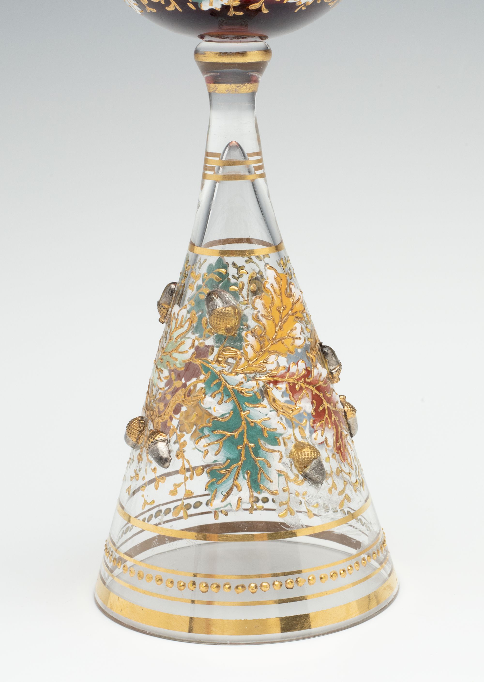 A VERY UNUSUAL MOSER GOBLET WITH ACORNS AND ENAMELS