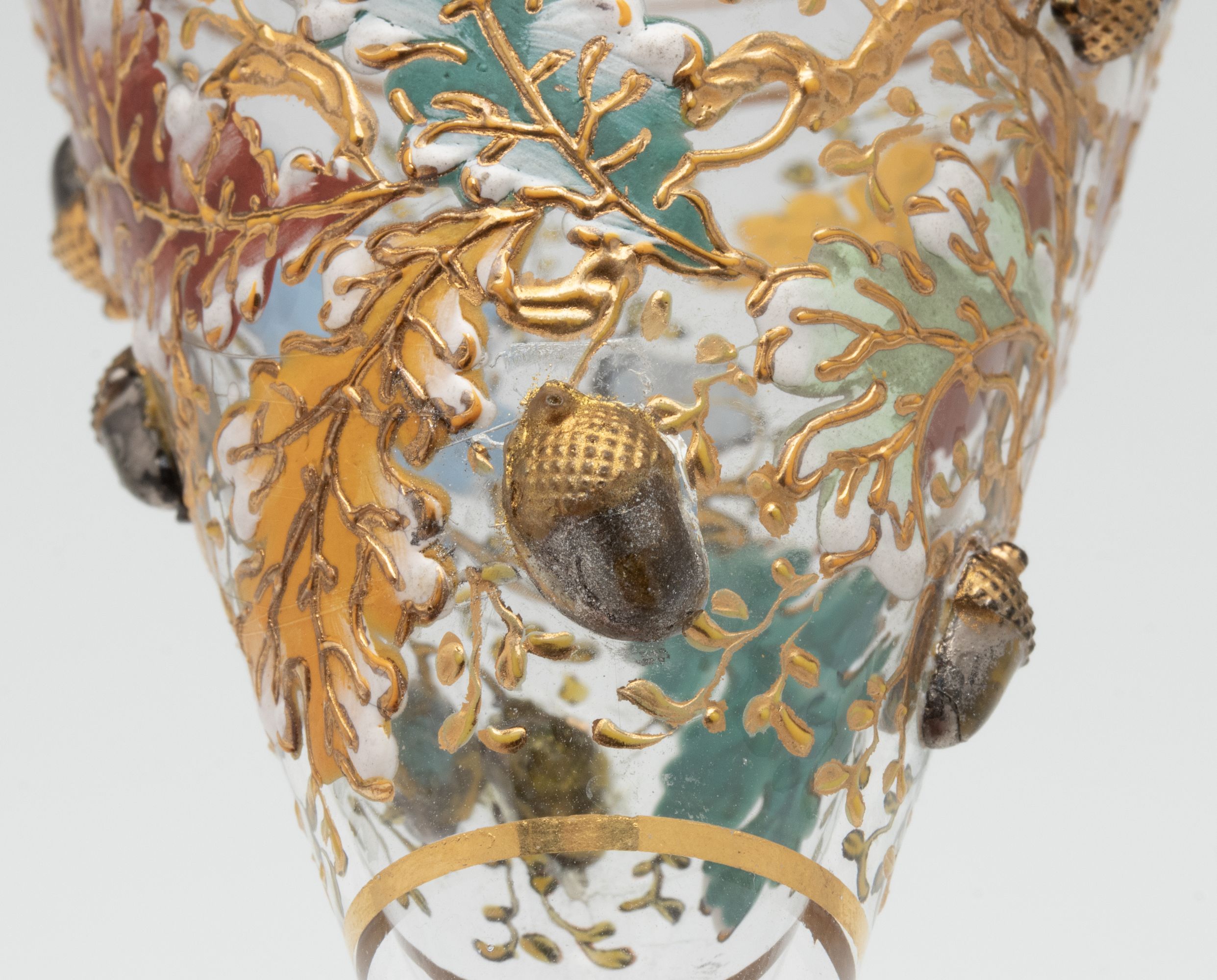 A VERY UNUSUAL MOSER GOBLET WITH ACORNS AND ENAMELS