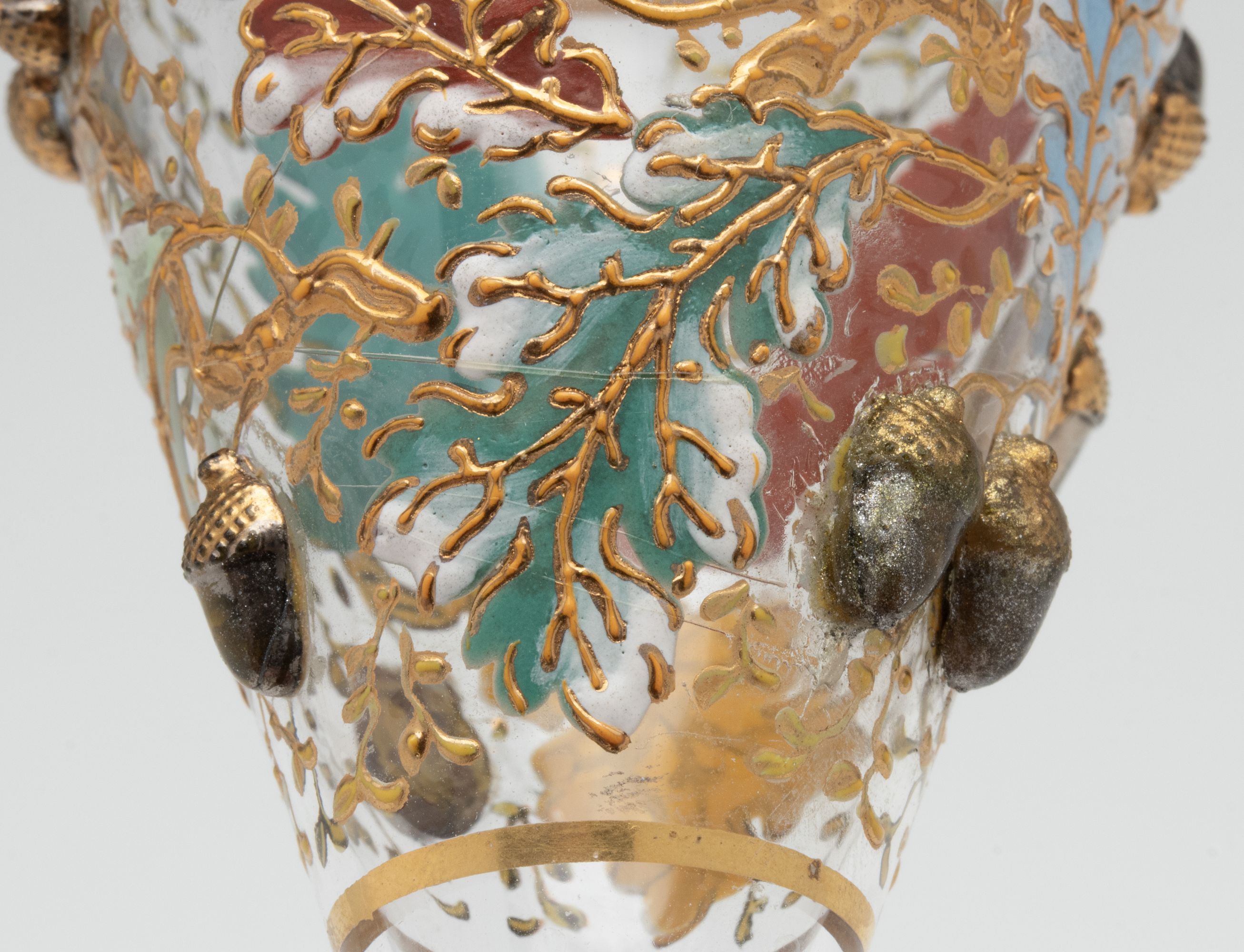 A VERY UNUSUAL MOSER GOBLET WITH ACORNS AND ENAMELS