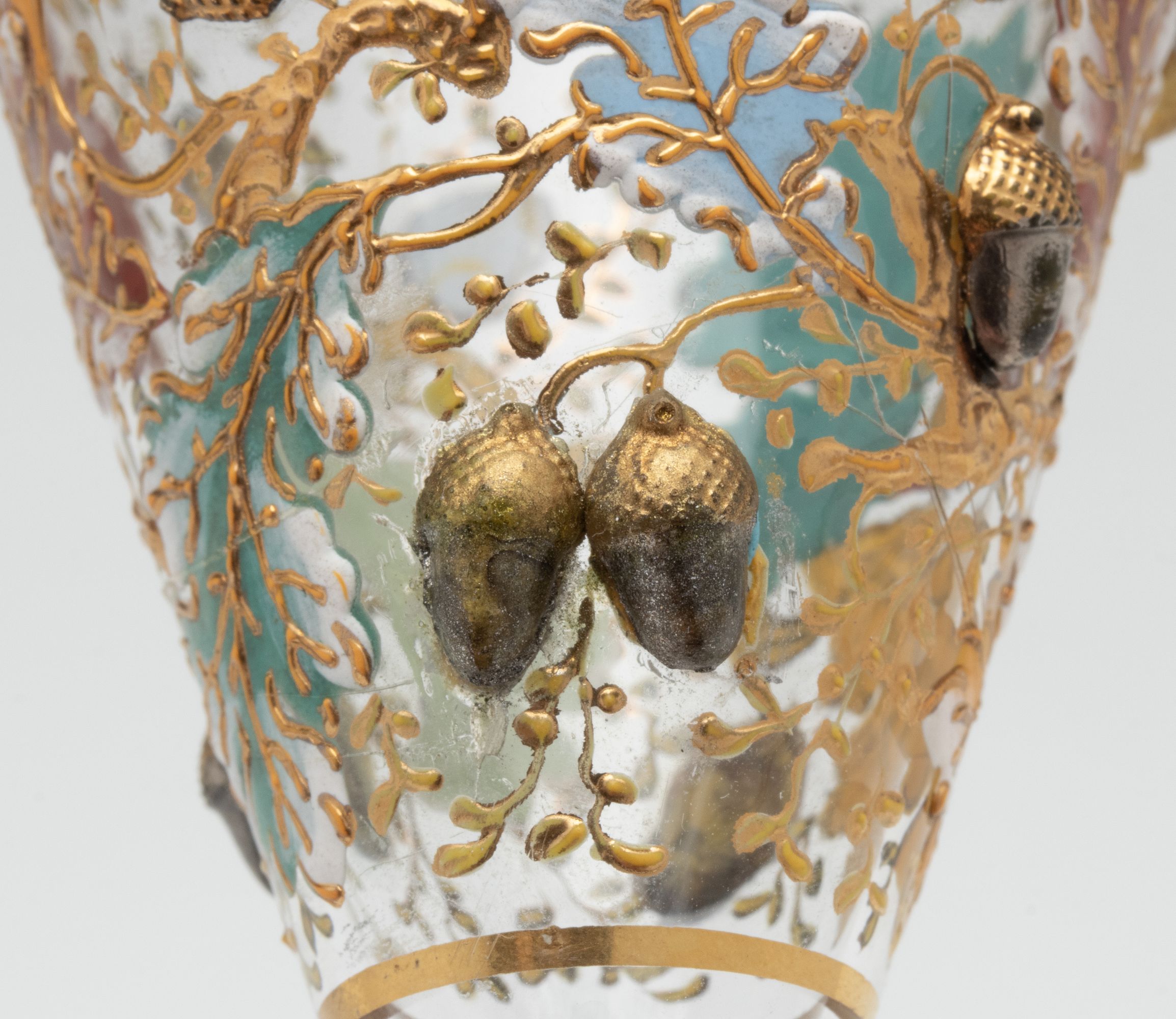 A VERY UNUSUAL MOSER GOBLET WITH ACORNS AND ENAMELS