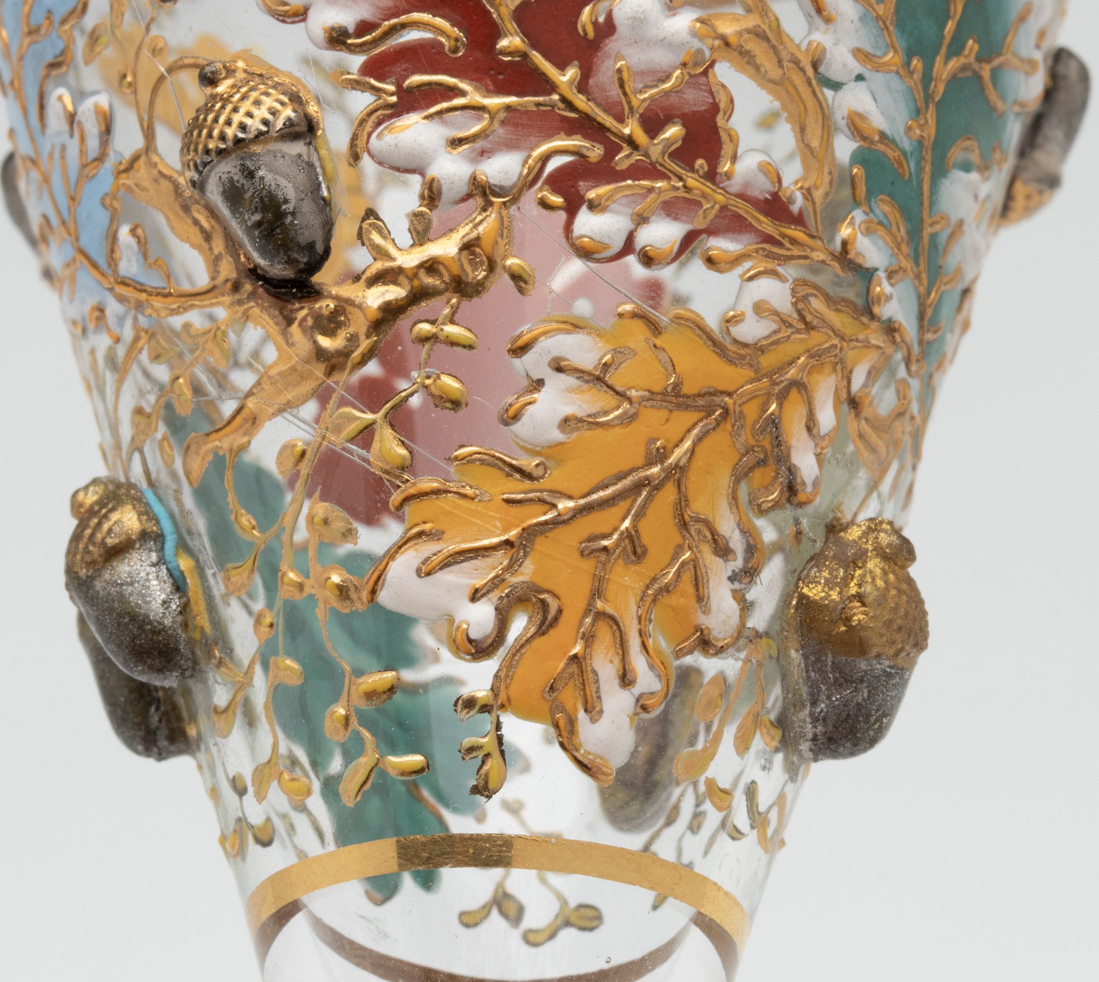 A VERY UNUSUAL MOSER GOBLET WITH ACORNS AND ENAMELS