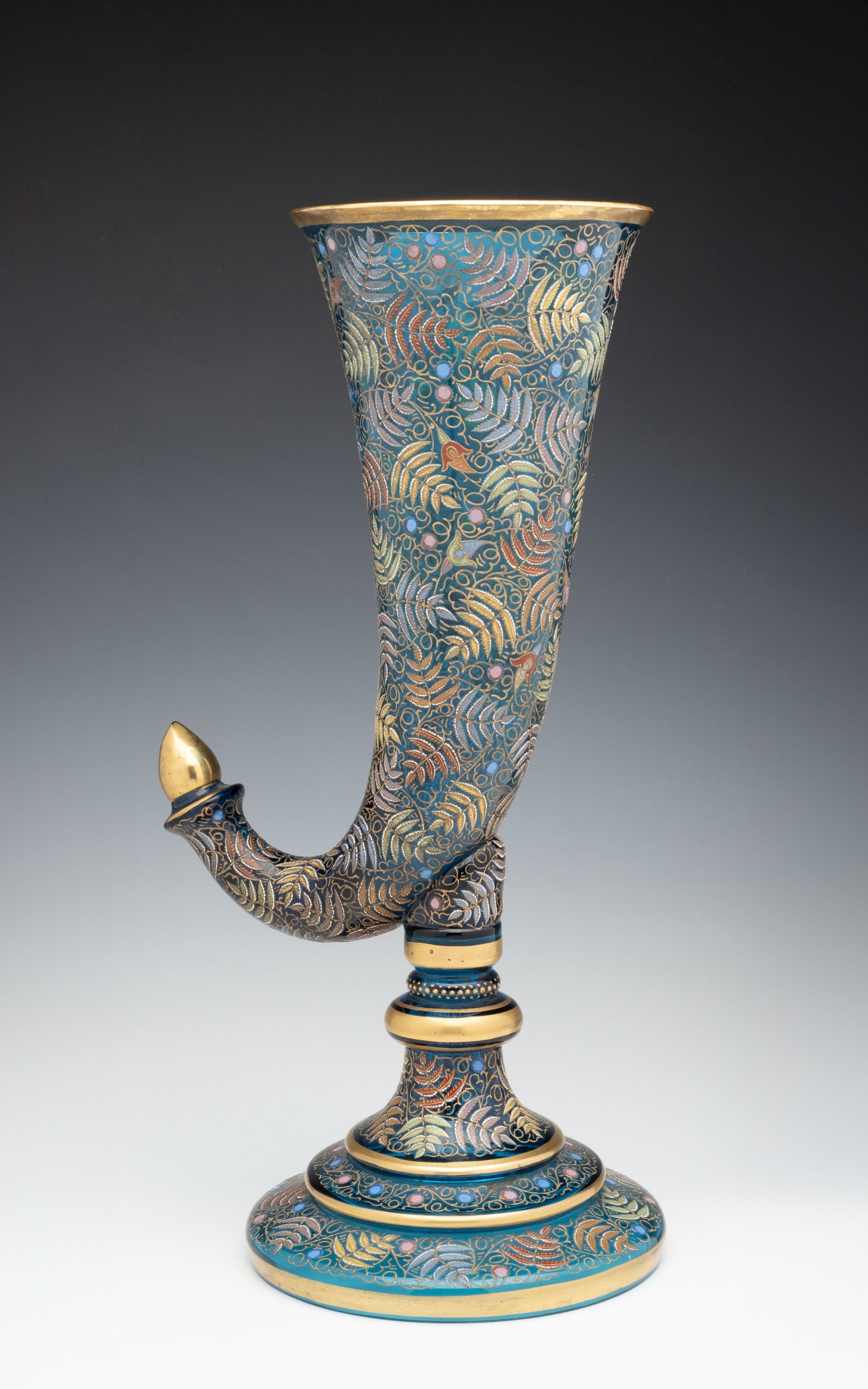 A MONUMENTAL MOSER GILT AND ENAMEL BLUE CRYSTAL VASE