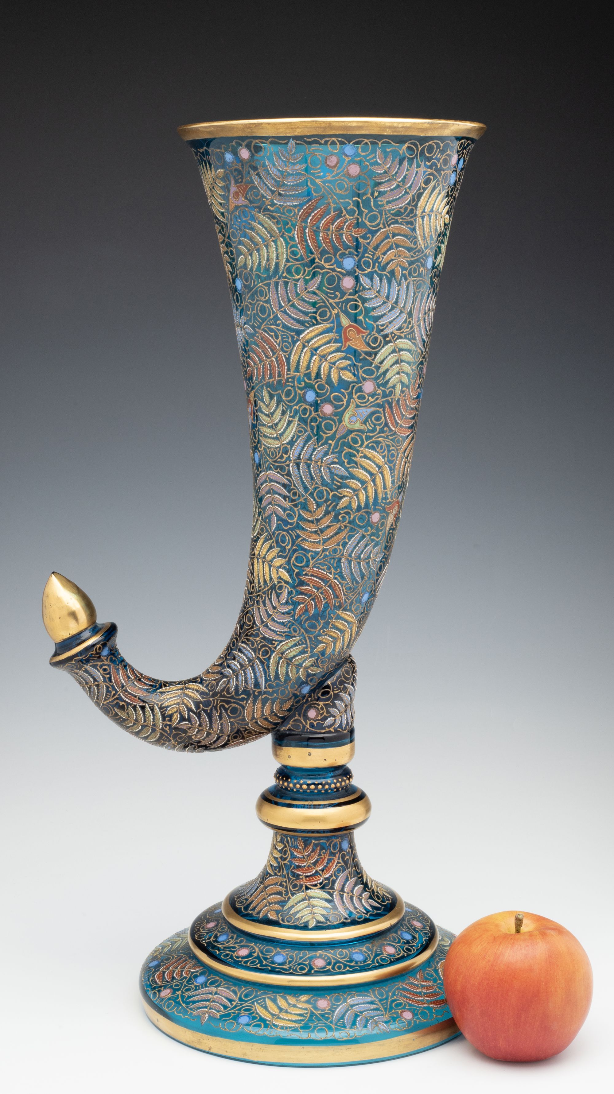 A MONUMENTAL MOSER GILT AND ENAMEL BLUE CRYSTAL VASE