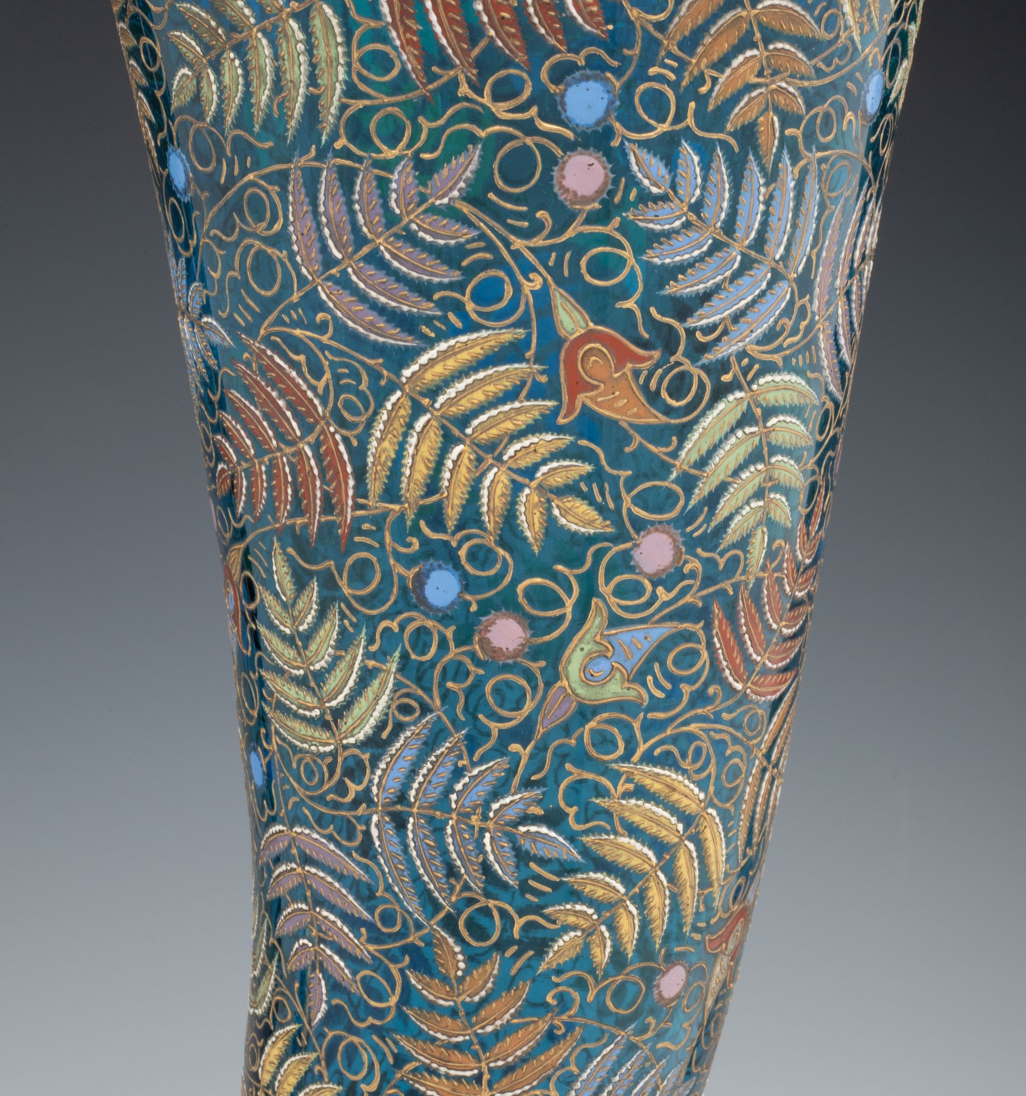 A MONUMENTAL MOSER GILT AND ENAMEL BLUE CRYSTAL VASE