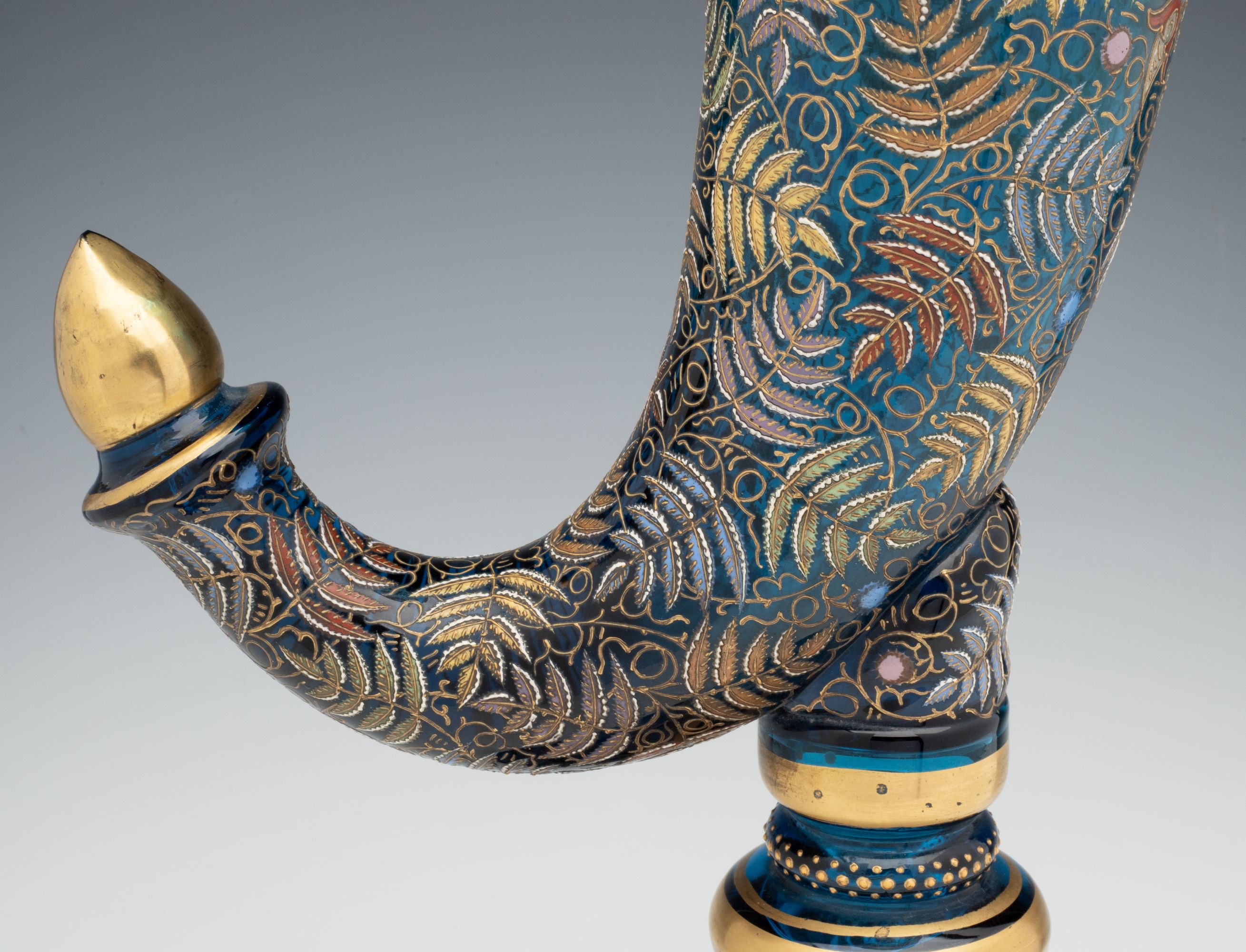 A MONUMENTAL MOSER GILT AND ENAMEL BLUE CRYSTAL VASE