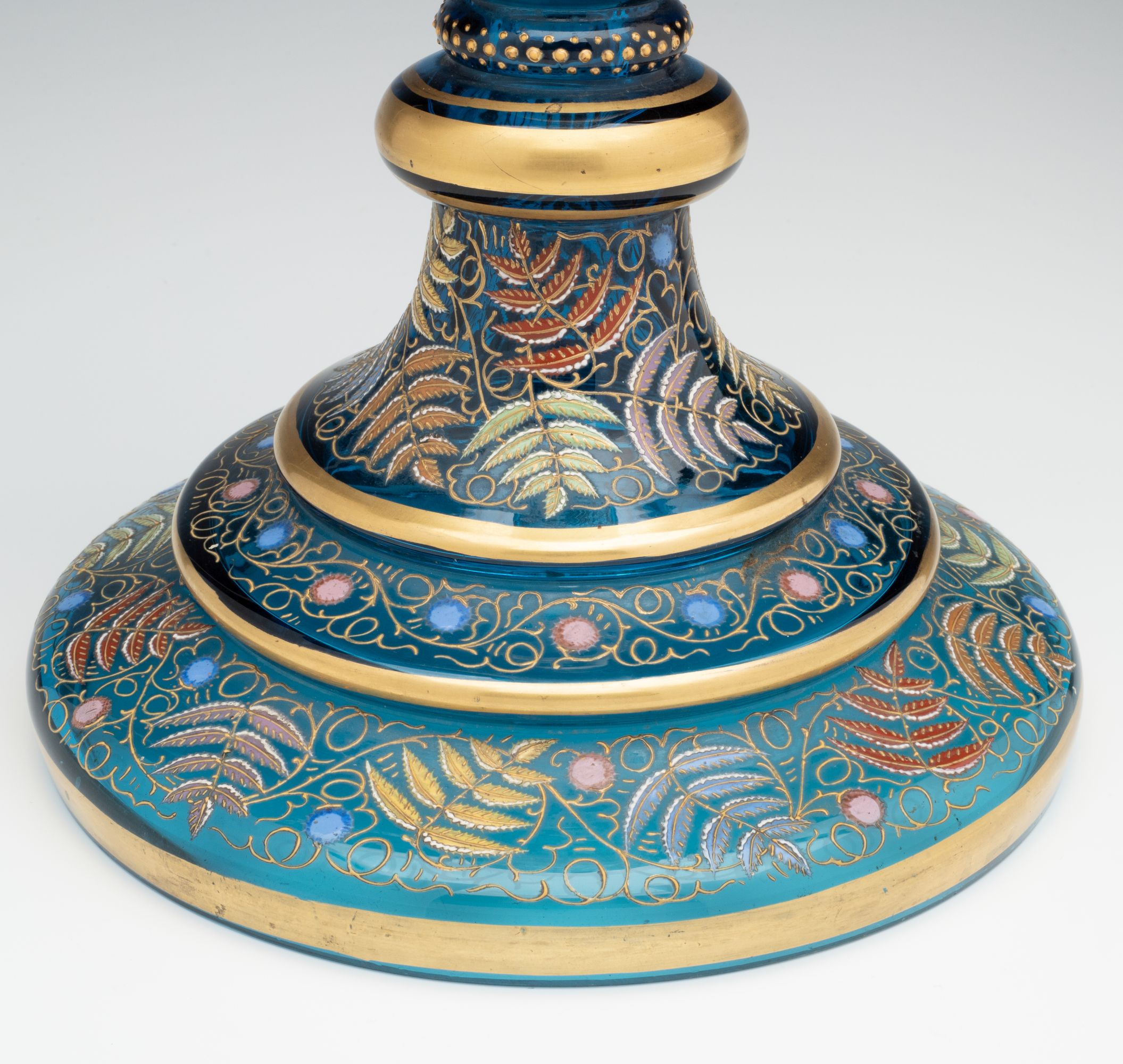 A MONUMENTAL MOSER GILT AND ENAMEL BLUE CRYSTAL VASE