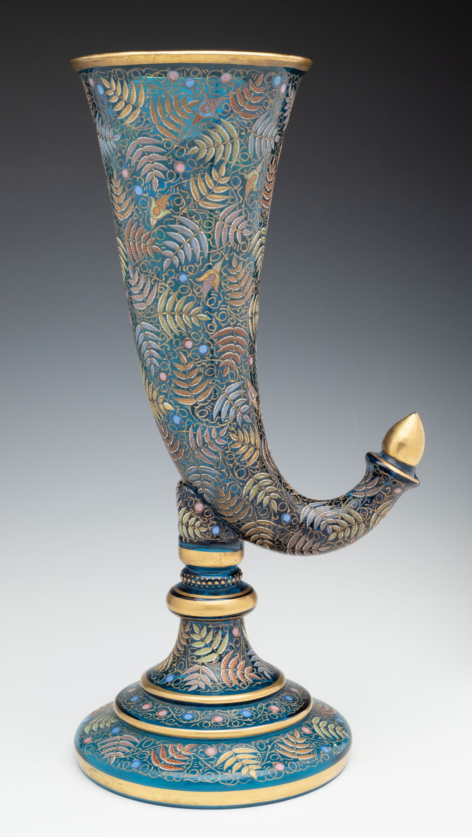 A MONUMENTAL MOSER GILT AND ENAMEL BLUE CRYSTAL VASE