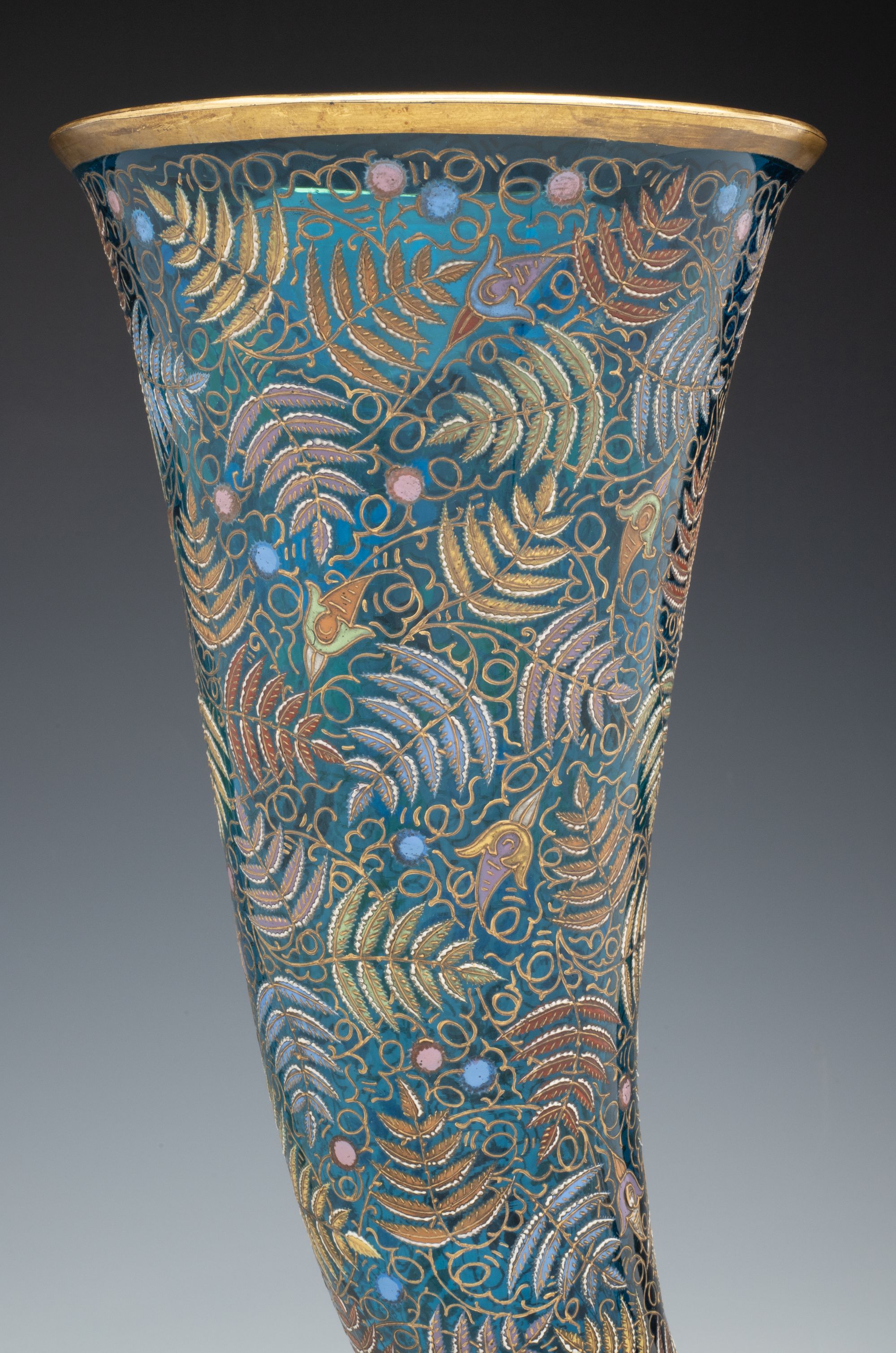 A MONUMENTAL MOSER GILT AND ENAMEL BLUE CRYSTAL VASE